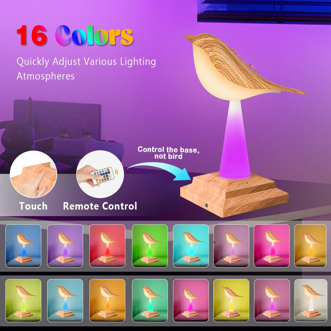 Yotozu Small Bird Touch Lamp, 16 Colors Dimmable And Cordless Bird Night Light, Usb Rechargeable Touch Or Remote Control Table And Desk Lamp With Aroma Diffuser Function For Bedroom (Yellow)