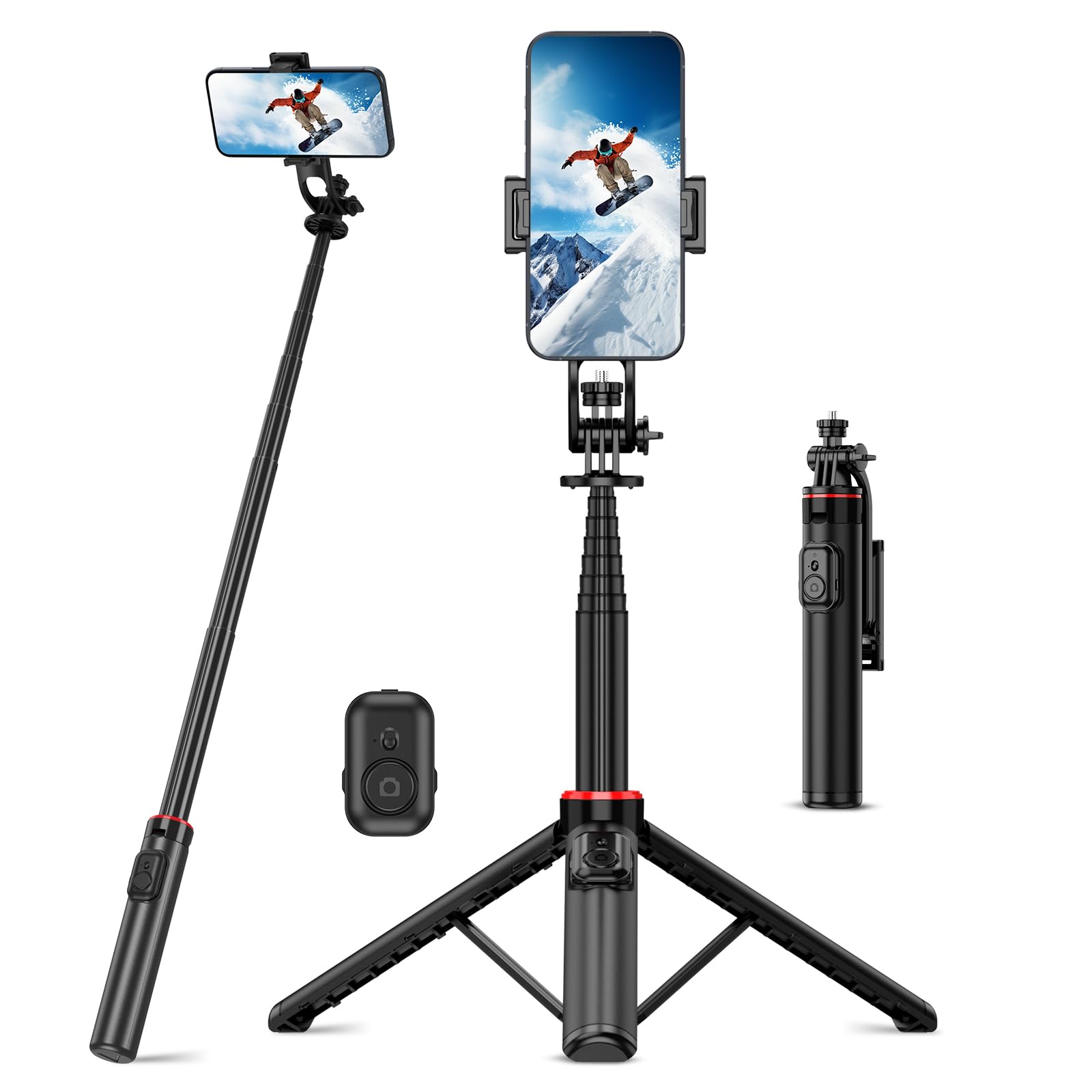 Riseofle 51" Cell Phone Selfie Stick Tripod, With Wireless Remote, Portable, Retractable, Aluminum Alloy, For Iphone, Samsung And Other Smartphones