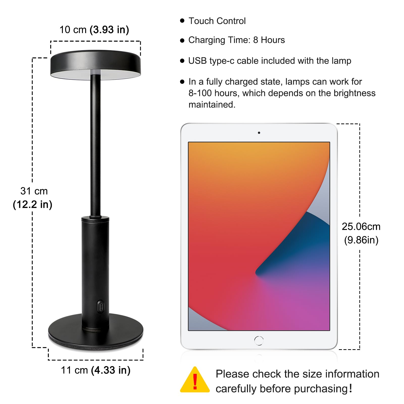 Ascher Small Cordless Table Lamp, 3 Color Temperatures & 7 Rgb Colors, Built-In Rechargeable Battery, Dimmable Touch Bedside Lamps, Ambient Lamp For Bedroom,Dining Room Restaurant Cafe Patio(Black)