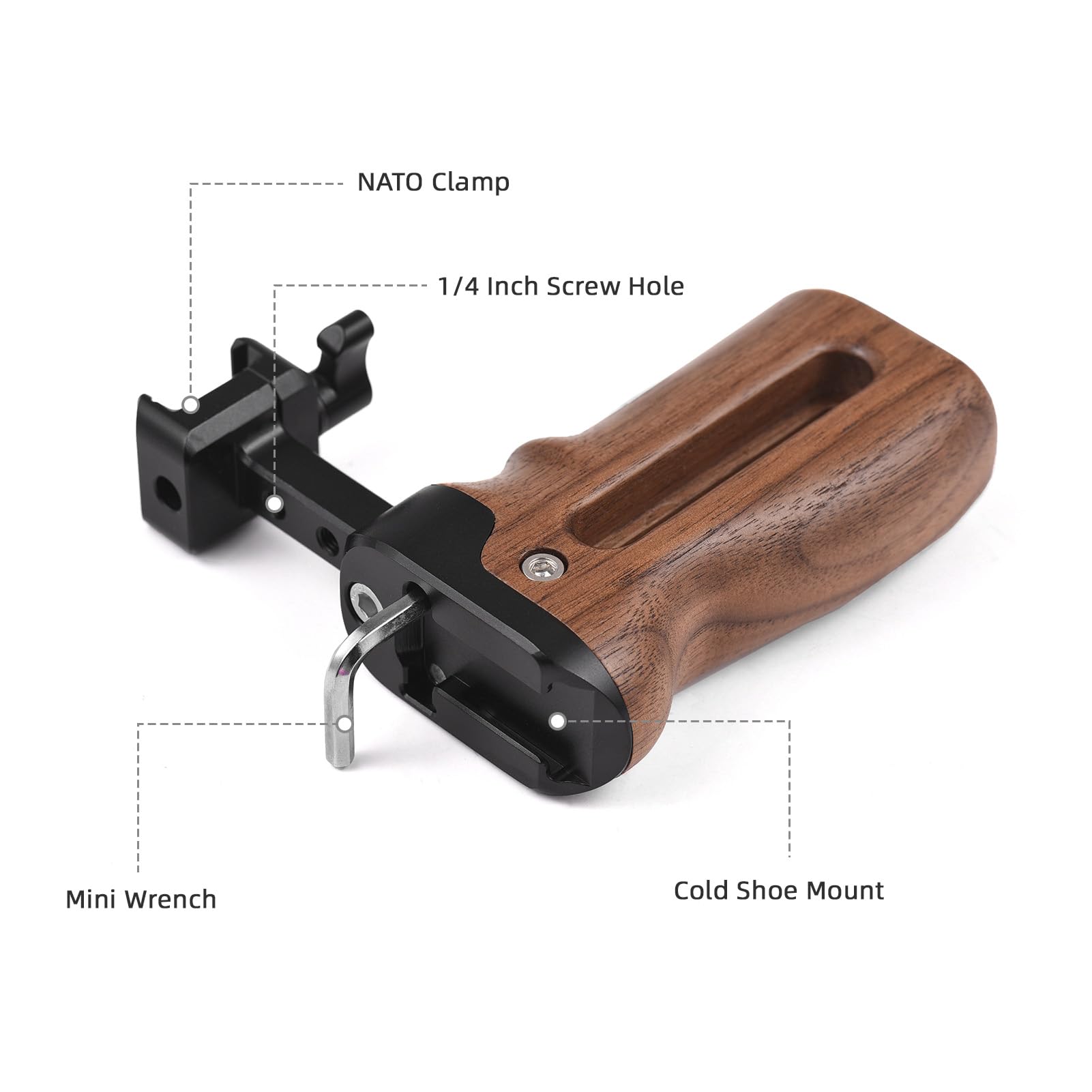 Camnoon Universal Top/Side Handle For Camera Cage Left/Right Side Handgrip With Nato Clamp Cold Shoe Mount Up & Down Adjustable, 2 Pack