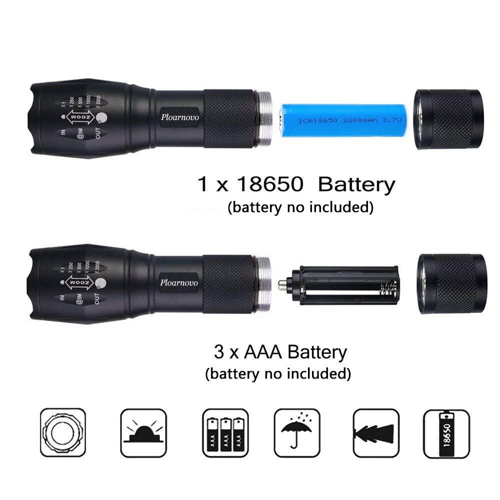 Ploarnovo Green Hunting Flashlight Green Led Flashlight Green Handheld Light - Zoomable, Water & Shock Resistant Night Hunting Lights For Fishing Hog Pig Coyote Varmint Predator Rifle (2 Pack)