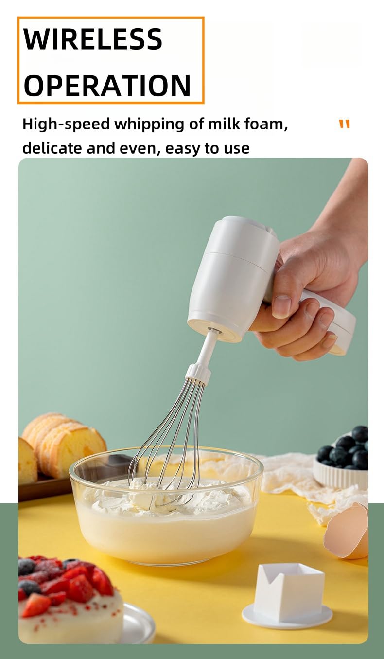 Taolivingmart Immersion Blender Handheld, Hand Blender Electric With Usb Rechargeable, Stainless Steel Blade Stick Blender With Whisk, For Coffee Latte,Hot Chocolate, Egg (White)