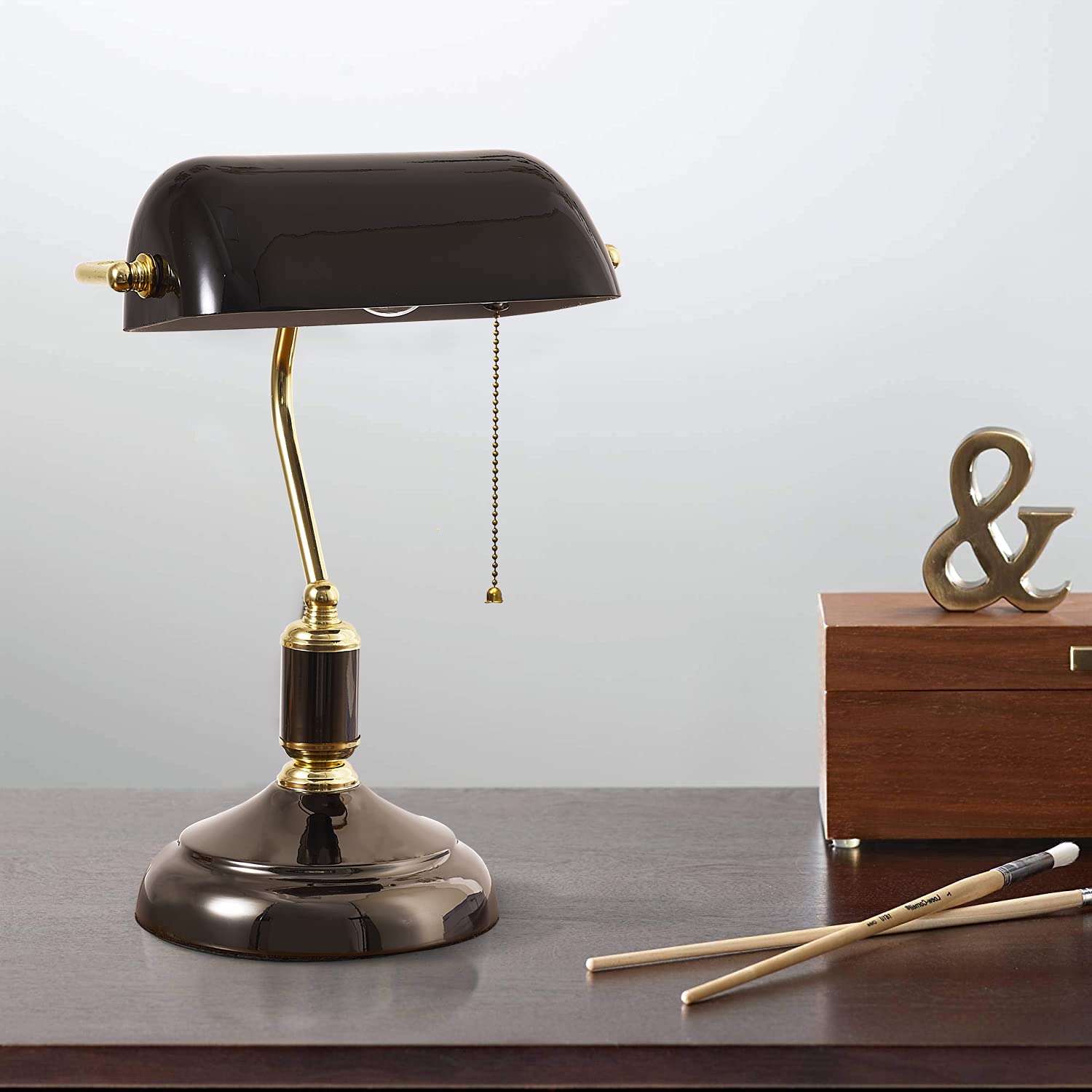 Yeefamons Traditional Bankers Lamp, Black Lamp Shade,With Pull Chain Switch Plug In Fixture,Vintage Office Table Light, Antique Style Desk Lamps For Office, Library…