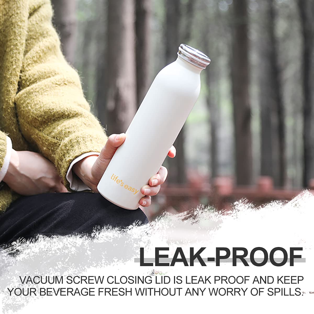 Life'S Easy 20 Oz Stainless Steel Double Wall Vacuum Insulated Water Bottle - Leak Proof Insulated