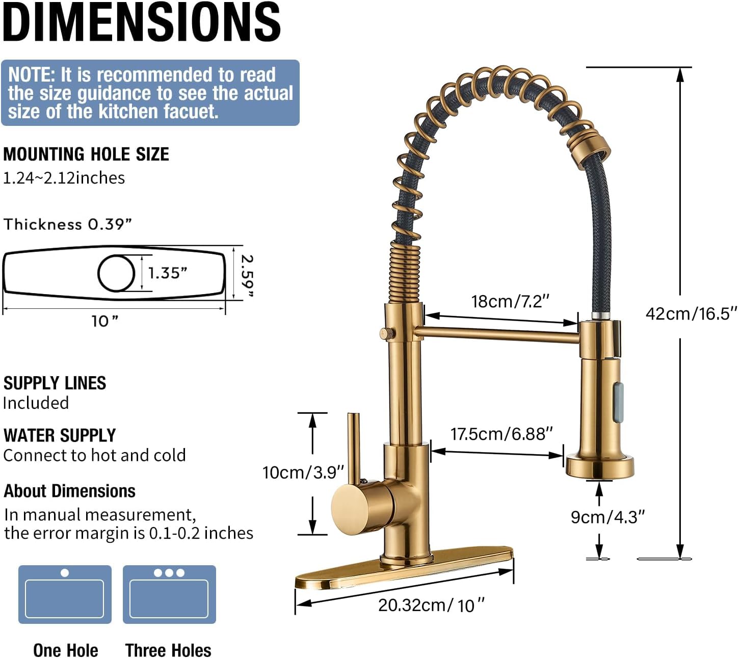 Danpiang Gold Kitchen Faucet,Commercial Stainless Steel Single Handle Pull Down Kitchen Sink Faucet With Deck Plate,Brushed Gold