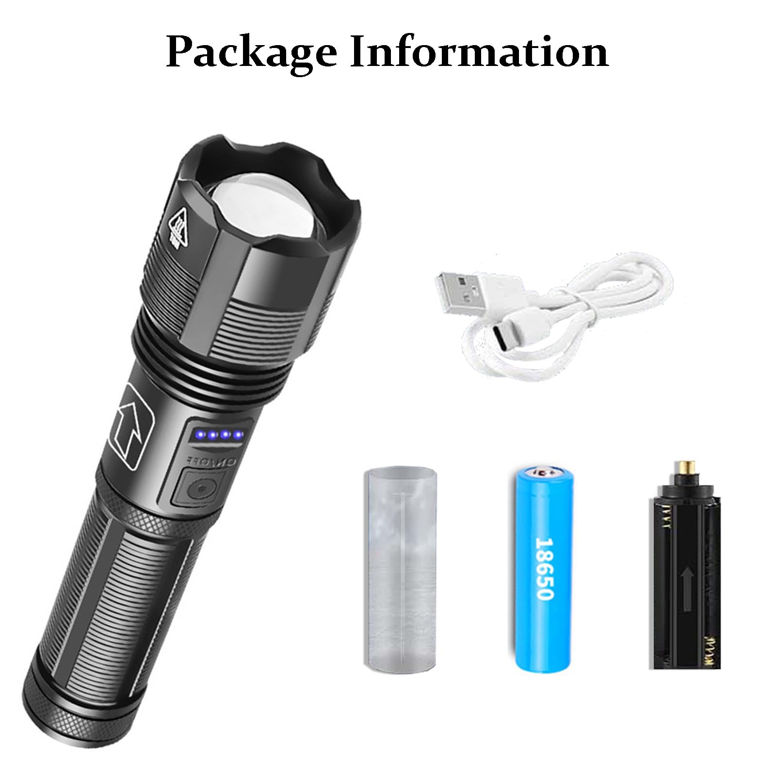Wifea Rechargeable 1000 Lumens Zoomable Flashlight With Usb Charging, 5 Modes & Battery Indicator - Compact Led Flashlight For Camping, Hiking, Emergency