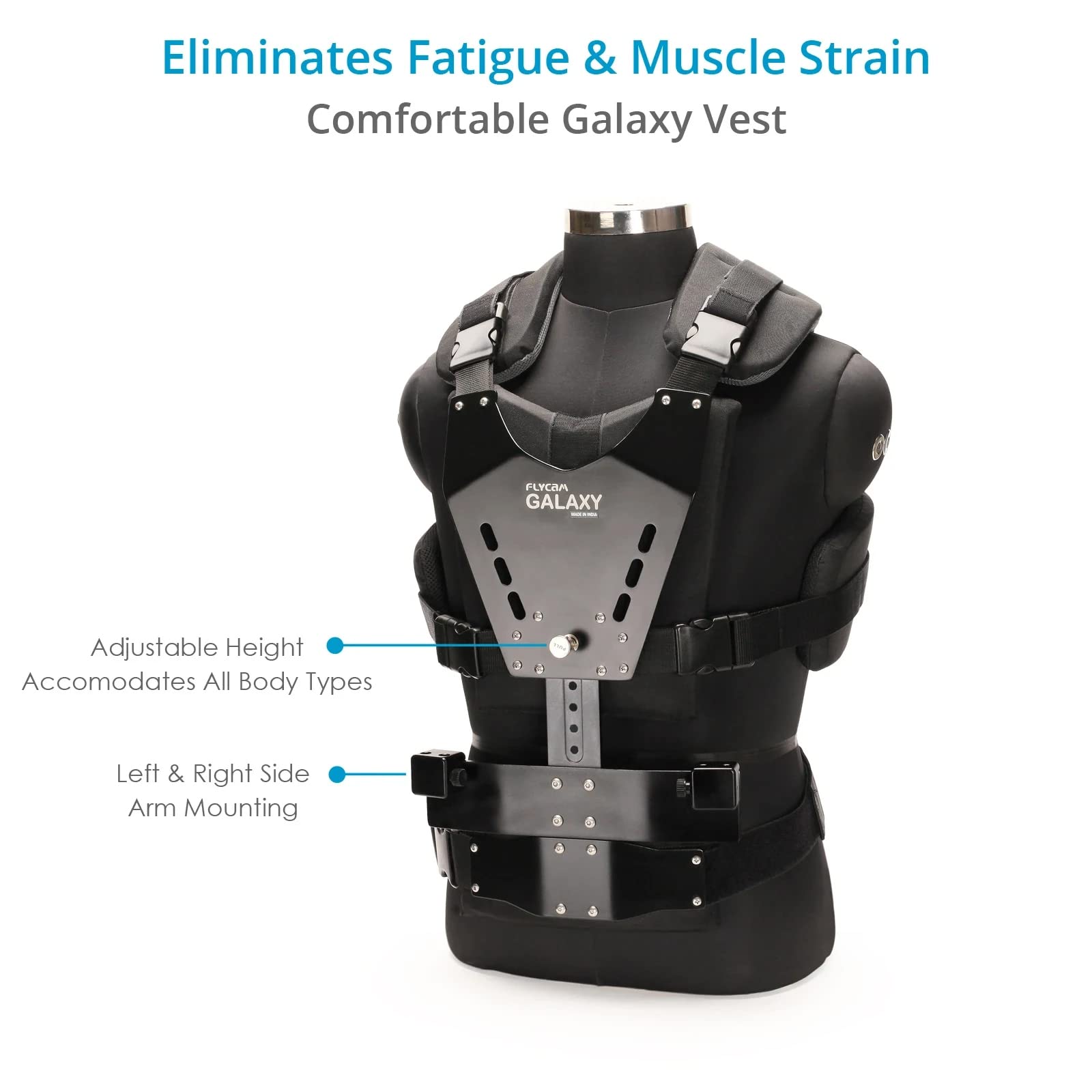 Flycam Galaxy Arm & Vest Body Mounted Support For Handheld Camera Stabilizers Up To 10Kg/22Lb. Removes Fatigue/Muscle Strain, Quick Shock Absorption. Red & Blue Springs For Variable Payloads (Glxy-Av)