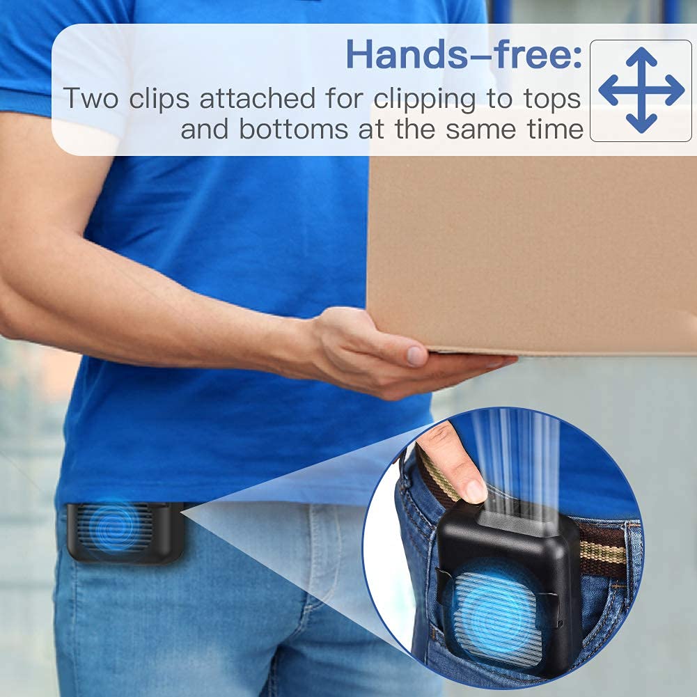 Koonie Portable Waist Fan Rechargeable, Strong Airflow 23H Working Time Hands-free Personal Necklace Fan, USB Belt Fan for Shirt - Koospark