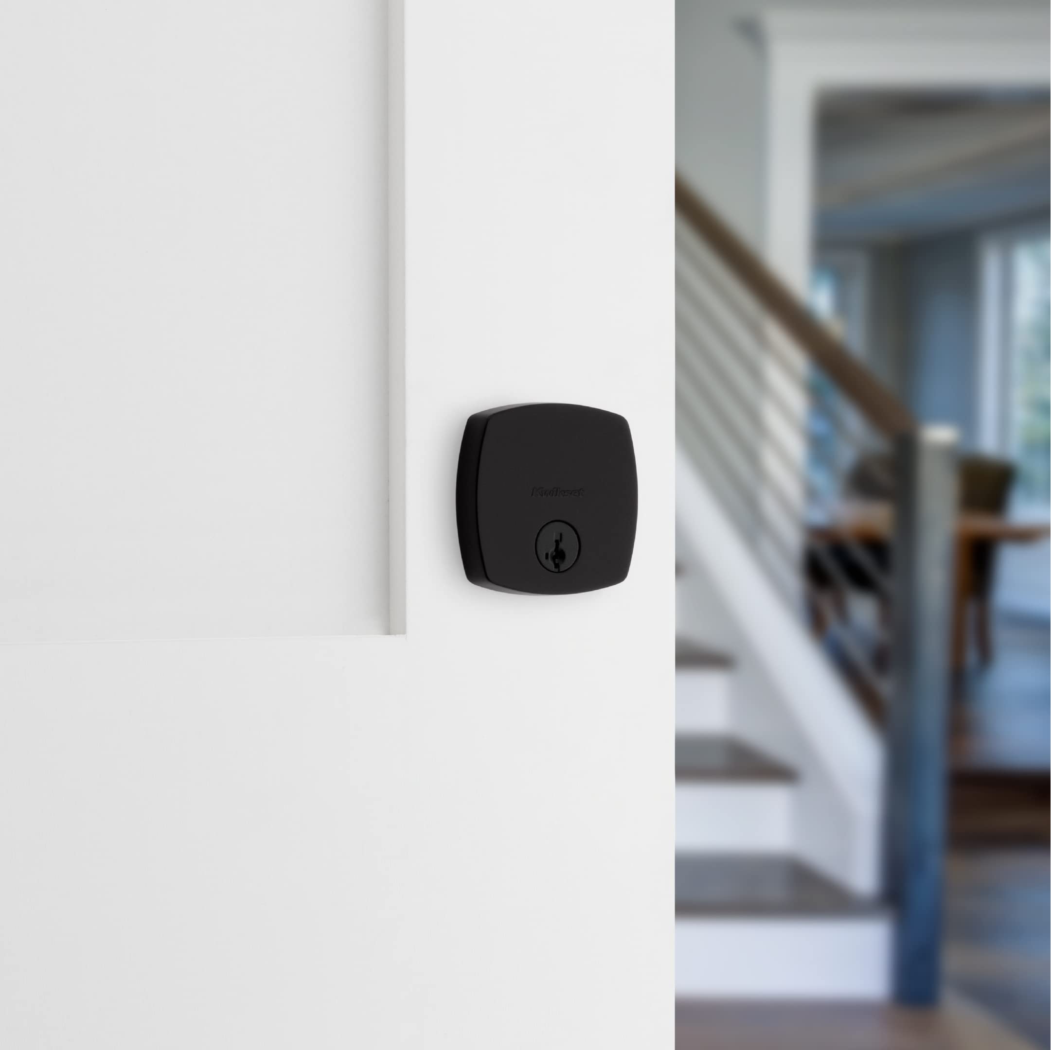 Kwikset Midtown Deadbolt Lock, Matte Black Modern Exterior Keyed Front Entry Door, Pick Resistant Smartkey Rekey Security, Single Cylinder Dead Bolt, With Microban Protection