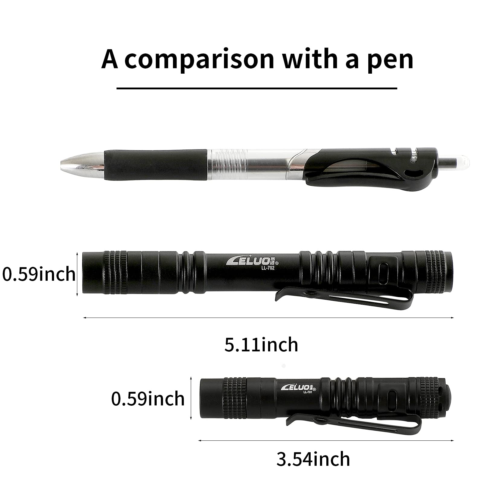 Leluohq Handheld Pen Flashlight 150 Lumens Lamp Clip Mini Pen Light Small Pocket Penlight (Long And Short) 1
