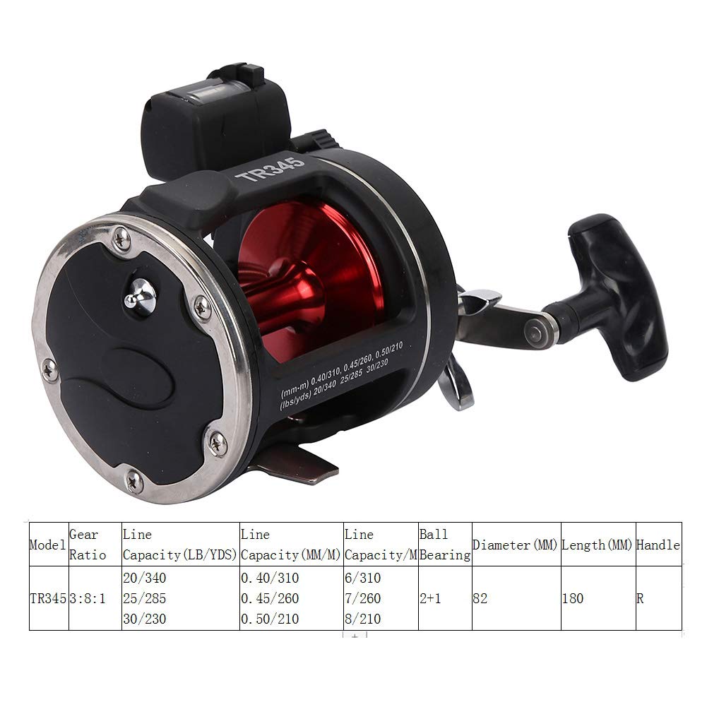 Vbestlife Fishing Reel,Trolling Reels Equipped With Line Counter Black Trolling Saltwater Offshore Reel Wheel