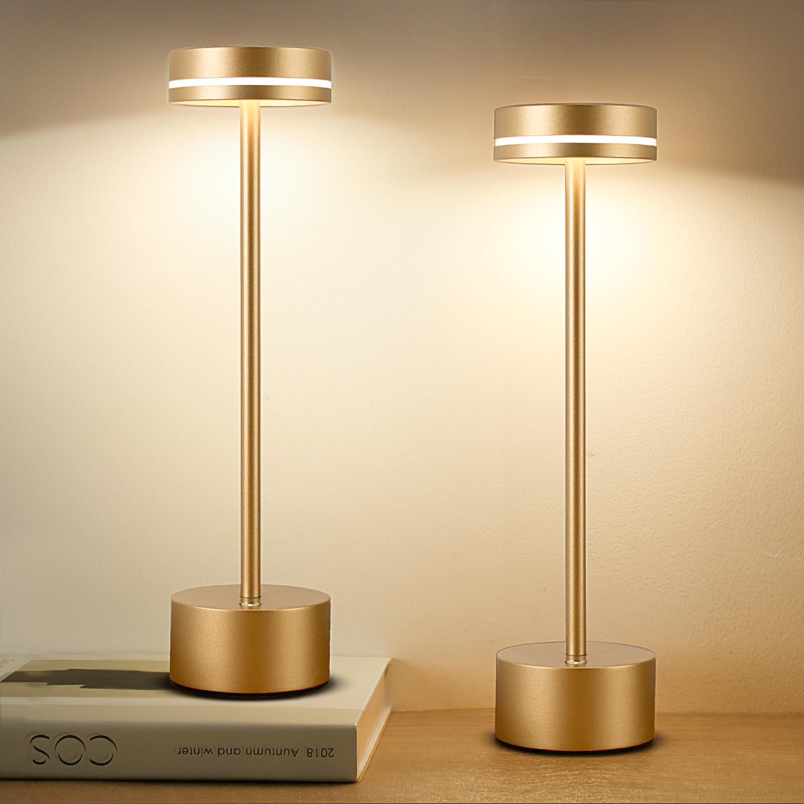 Gkeiten 2 Pack Cordless Table Lamp Rechargeable, 3 Way Dimmable Touch Lamp & 5000Mah Long Battery Time, Portable Small Metal Light For Reading/Office/Bedroom/Dining/Nightstand/Desk, For Home Décor – Gold