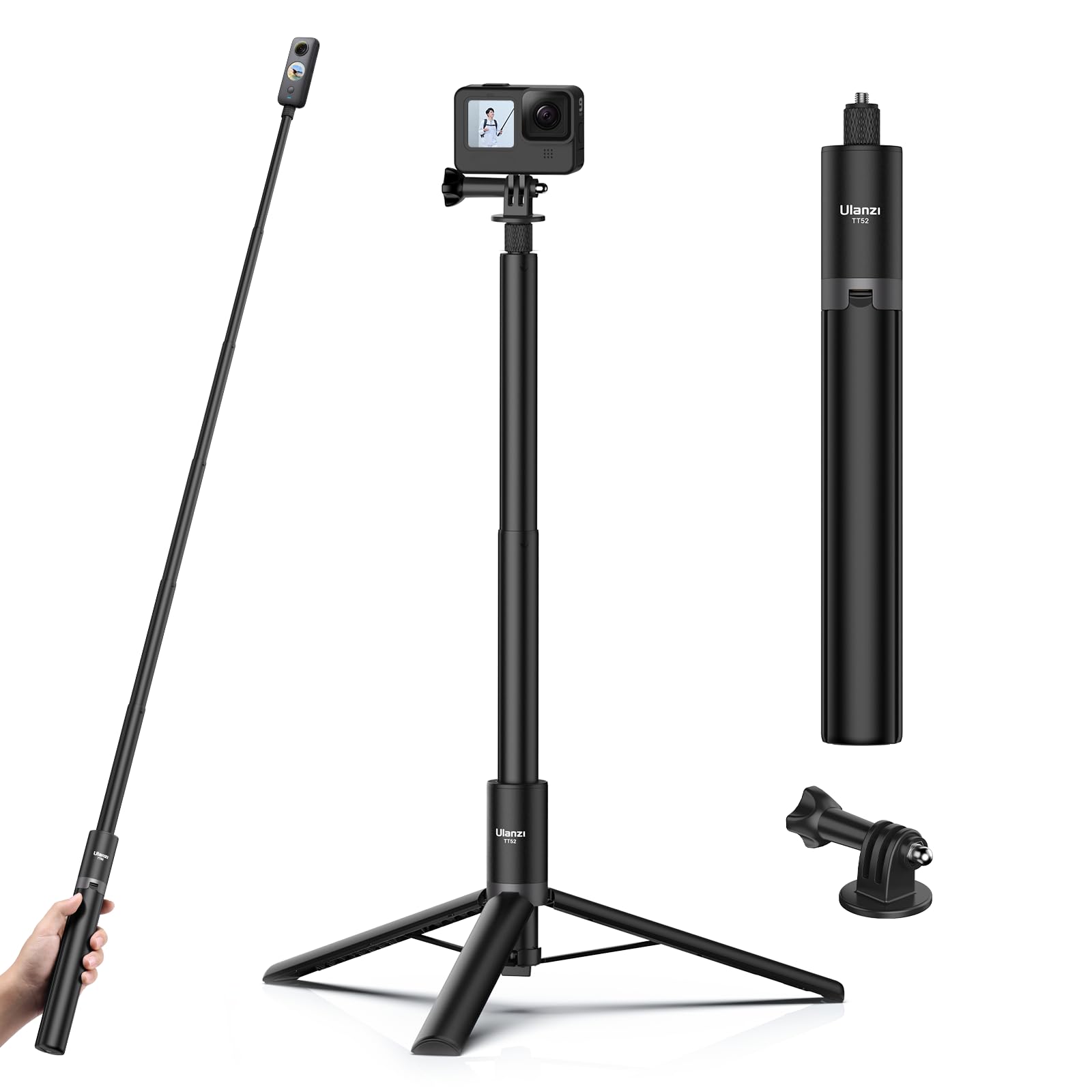 Jusmo 59In Invisible Selfie Stick Tripod For Insta360 X4/Go 3/X3/One Rs/One X2/One X/Go 2/One R/One, Ulanzi Tt52 Extension Pole Adjustable Waterproof Handle Grip For Gopro Dji Insta 360 And More