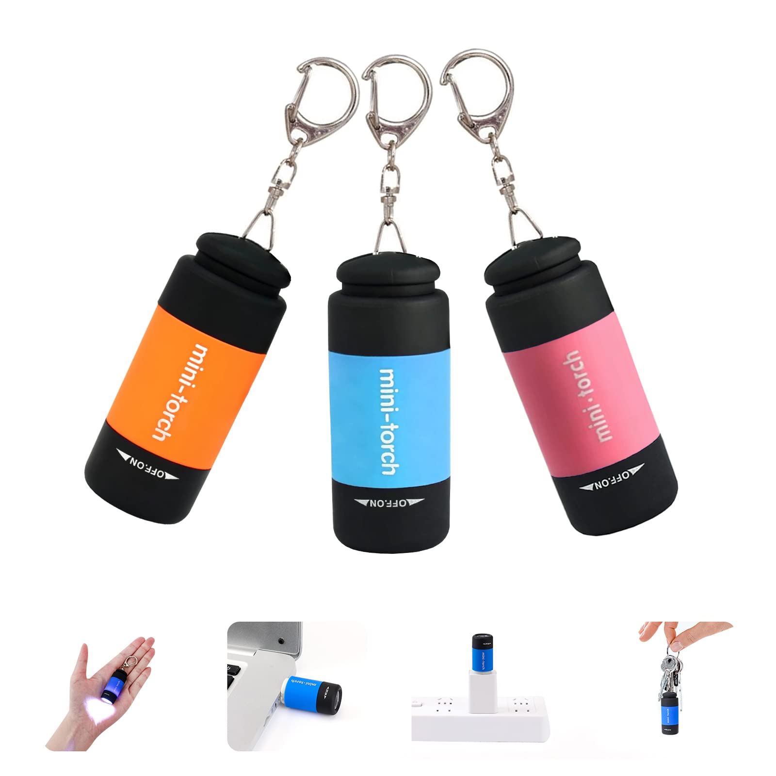 Tileon Mini Keychain Light,Usb Rechargeable Keychain Flashlights 3 Pack Waterproof Small Flashlights For Emergency Led Tiny Flashlight Colorful  For Kids Students Family