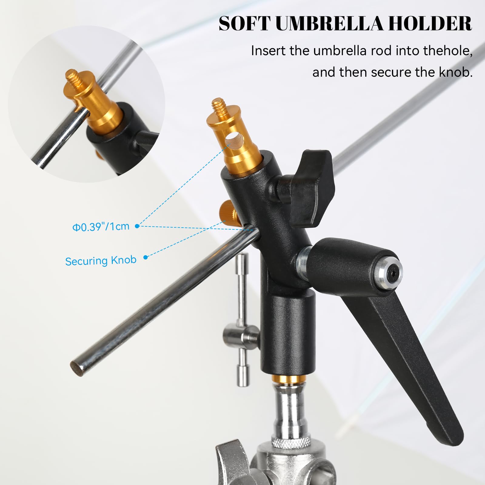 Konseen Camera Flash Shoe Bracket H Type Mounts With Multi Functional Umbrella Reflector Insert Hole Holder,180° Adjustable Light Stand Mount Adapter With 1/4" & 3/8" Female Screw For Photography Studio