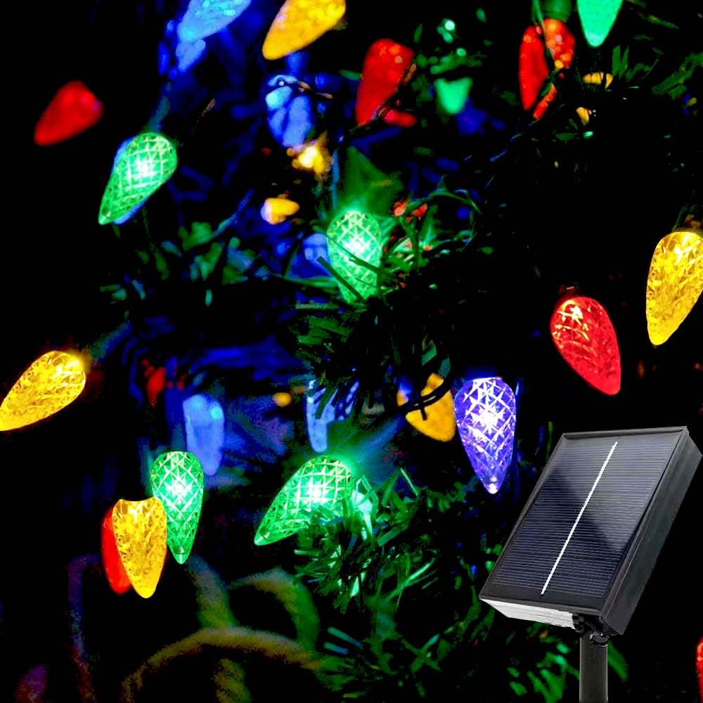 Iloverd C6 Solar Outdoor Multicolored 50Led 8 Modes Strawberry Christmas String Lights Waterproof For Xmas Tree Wreath Garland Garden Patio