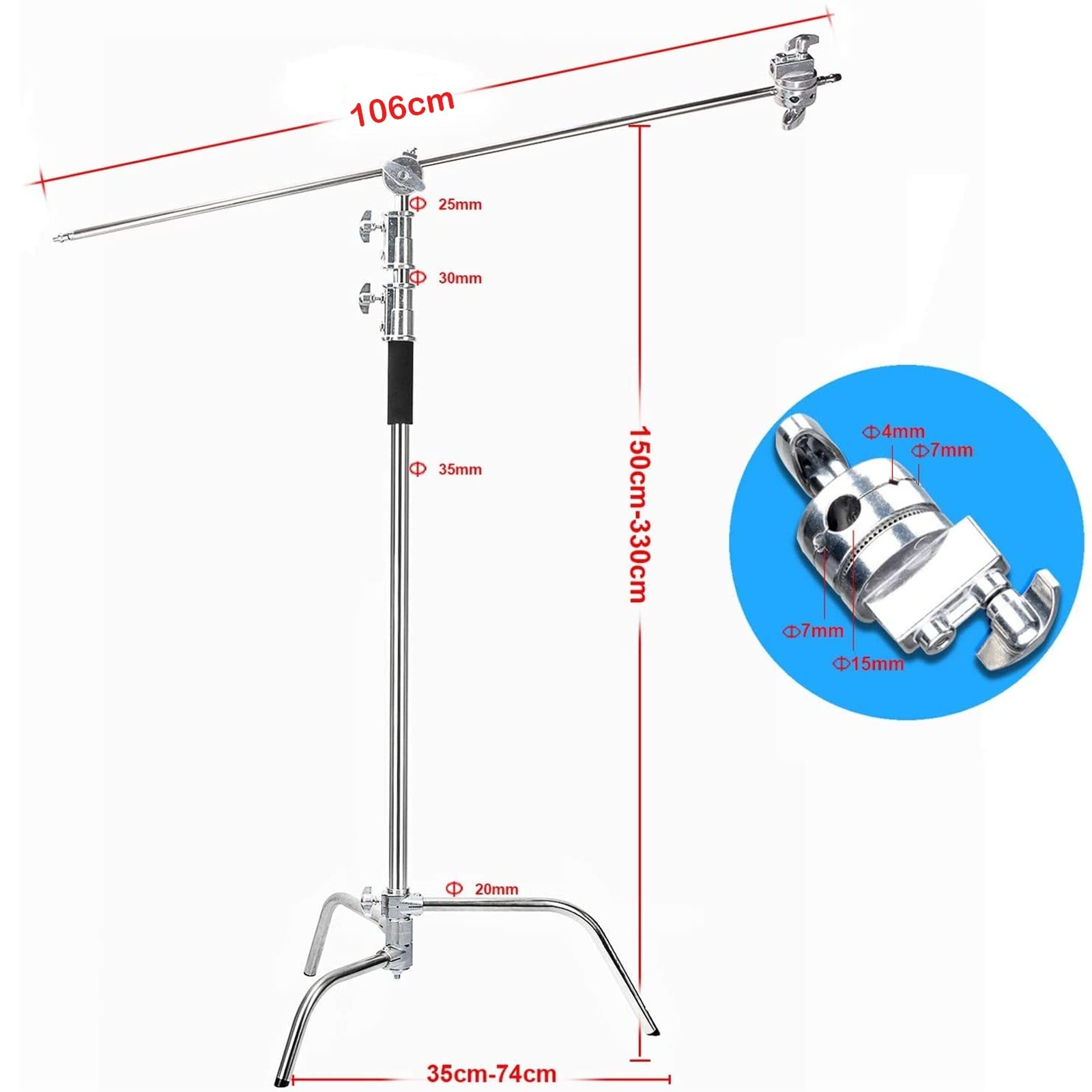 Eachshot C Stand 2 Packs With Bags Metal Max 10.8Ft/330Cm With 3.48Ft/106Cm Holding Arm 2 Pieces Grip Head For Godox Ad400 Pro Ad600 Pro Ad600Bm Aputure 120D 300D Ii For Photography Studio Video