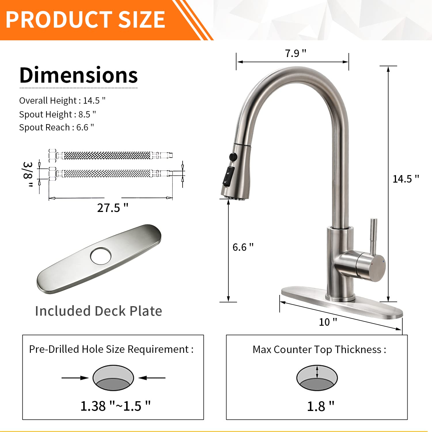 Owofan Brushed Nickel Kitchen Faucets With Pull Down Sprayer Kitchen Sink Faucet With Pull Out Sprayer Single Hole Deck Mount Single Handle Stainless Steel Grifos De Cocina 866068Sn