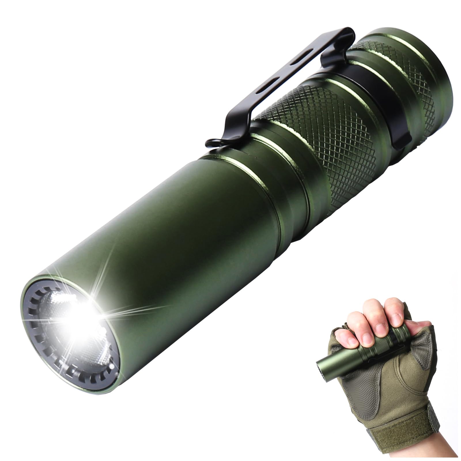 Amkulop Led Pocket Edc Flashlight, Compact Bright Handheld Flash Lights, Tail Switch With Rechargeable Tactical Flashlights And Pocket Clip For Camping And Hiking (Green)