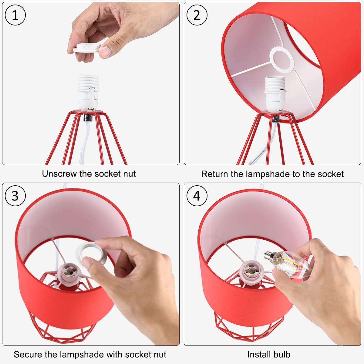 Lampwell Sim Small Table Lamp For Living Room As Bedside Table Lamp For Bedroom,Modern Table Lamp,Kids Table Lamp,Night Table Lamp,Φ6.69×H12.44In,Bulb Excluded,Red Table Lamp
