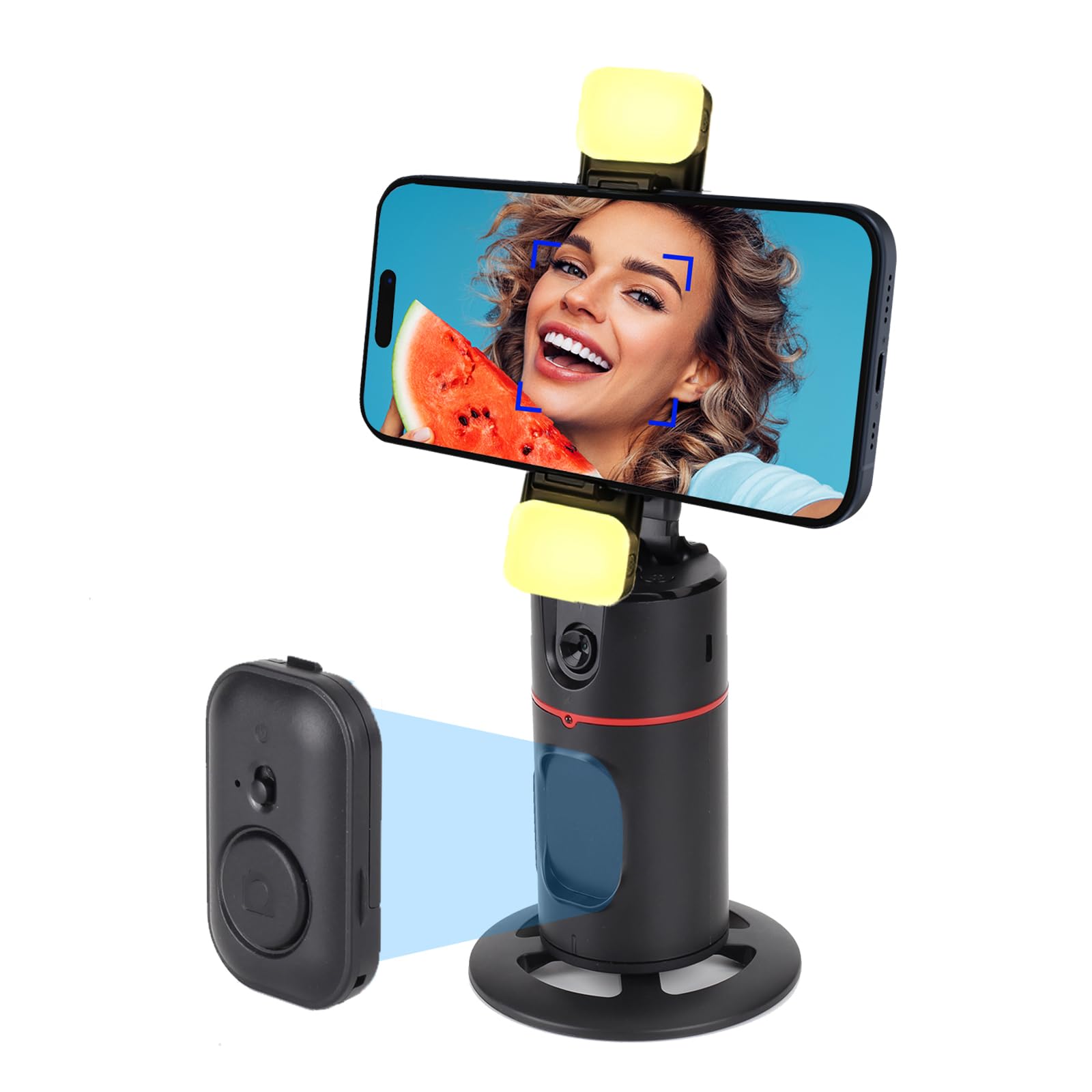 Obscurusly Auto Face Tracking Tripod,360°Rotation Phone Camera Mount Smart Shooting Holder With Remote Selfie Stick,No App,Gesture Control,With 2Pcs Led Light