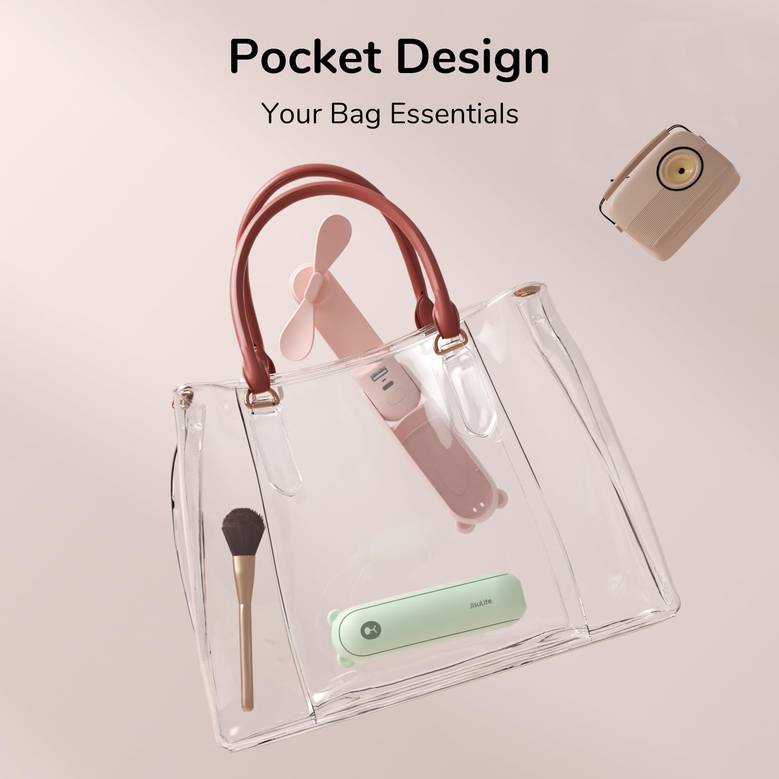 JISULIFE Handheld Mini Fan, 3 IN 1 USB Rechargeable Portable Fan [12-19 Working Hours] with Power Bank, Flashlight, Pocket Design for Travel/Summer/Concerts
