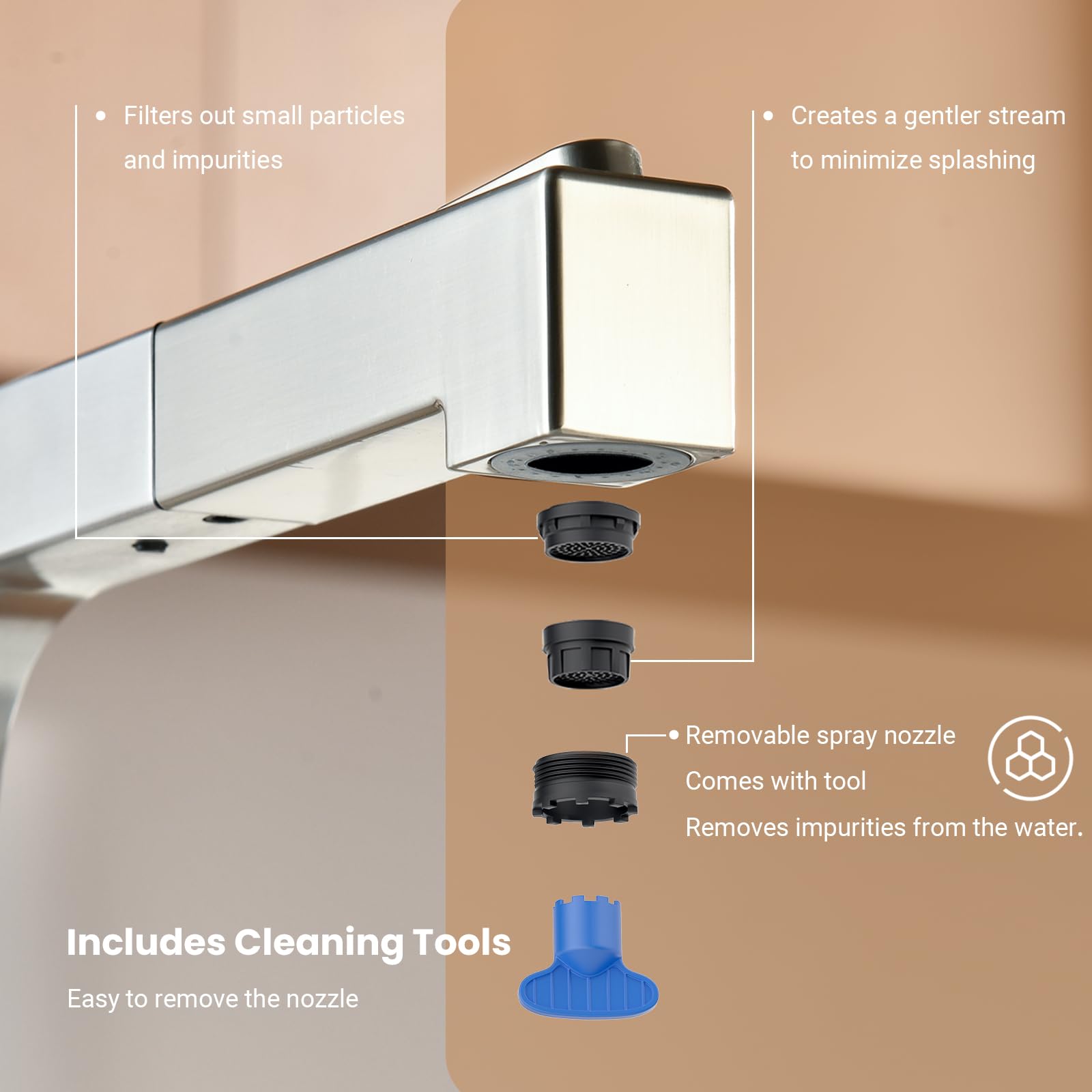 Appaso Square Kitchen Faucet, Single Handle High Arc Kitchen Faucets, 20 Inch Pull Down Kitchen Faucet, Dual Function Sprayer, Stainless Steel Sink Faucet, With Square Deck Plate