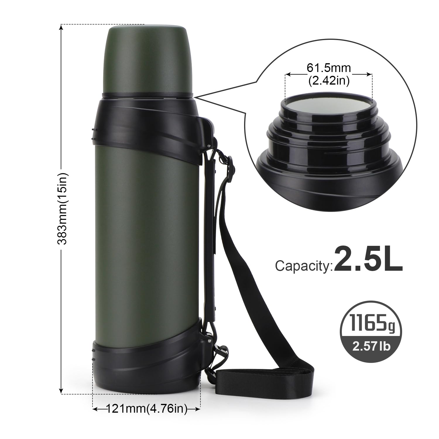 84Oz/2.5L Large Coffee Thermoses For Travel Stainless Steel Large Flask With Handle For Hiking Fish