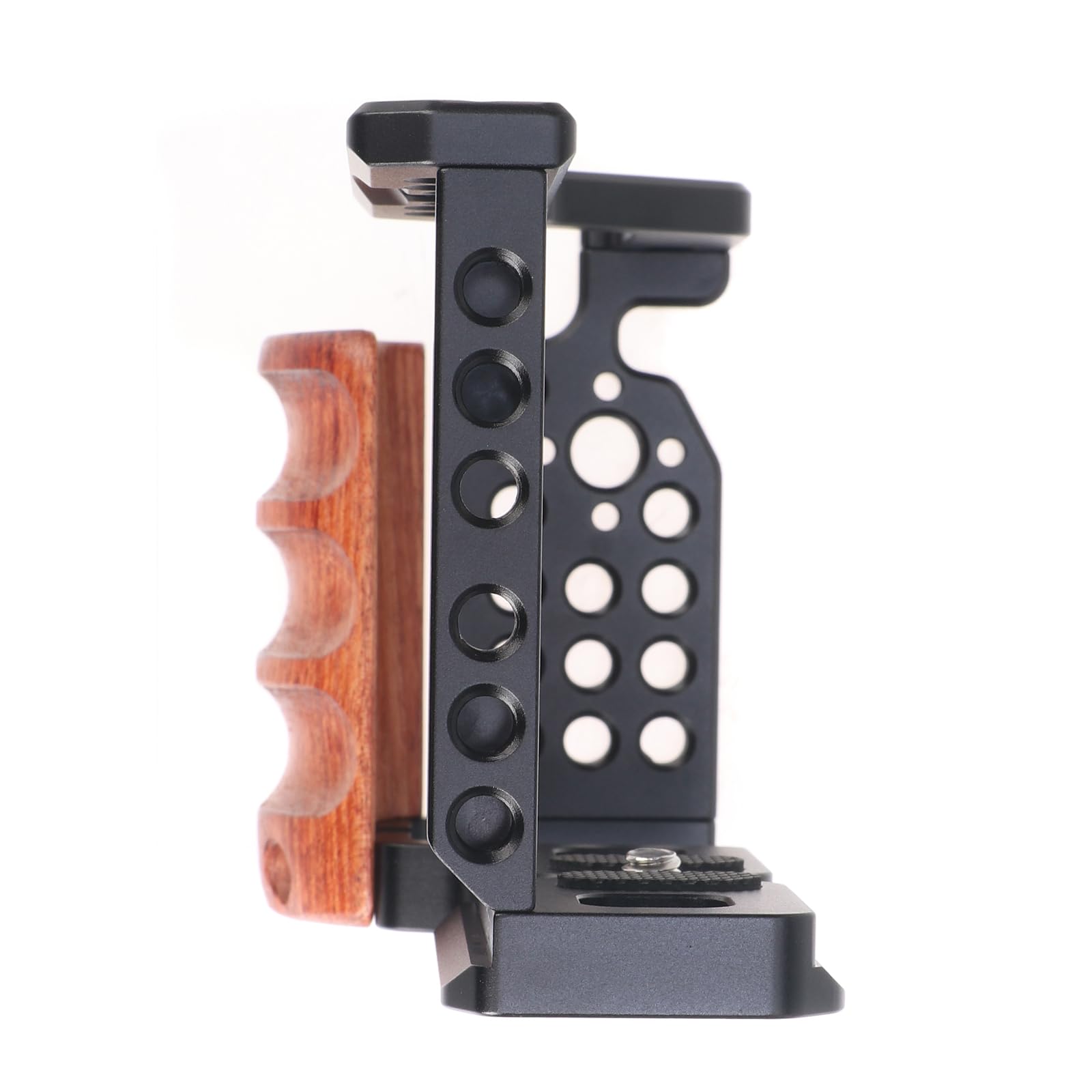 Focusfoto Aluminium Camera Cage With Wooden Side Handle Grip For Sony Alpha Zv-E10 Camera, Extension Full Frame Video Stabilizer With Cold Shoe 1/4"-20 3/8"-16 Locating Hole For Arri Grip, Mic, Led