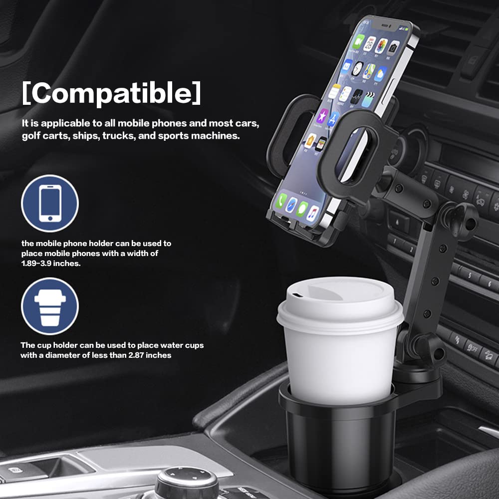 Reswish Car Cup Holder Phone Mount, Universal Auto Cell Phone Stand With Drink Expand Cup Holder,2 In 1 Multifunctional Car Cup Holder Expander With 360° Rotation Phone Mount