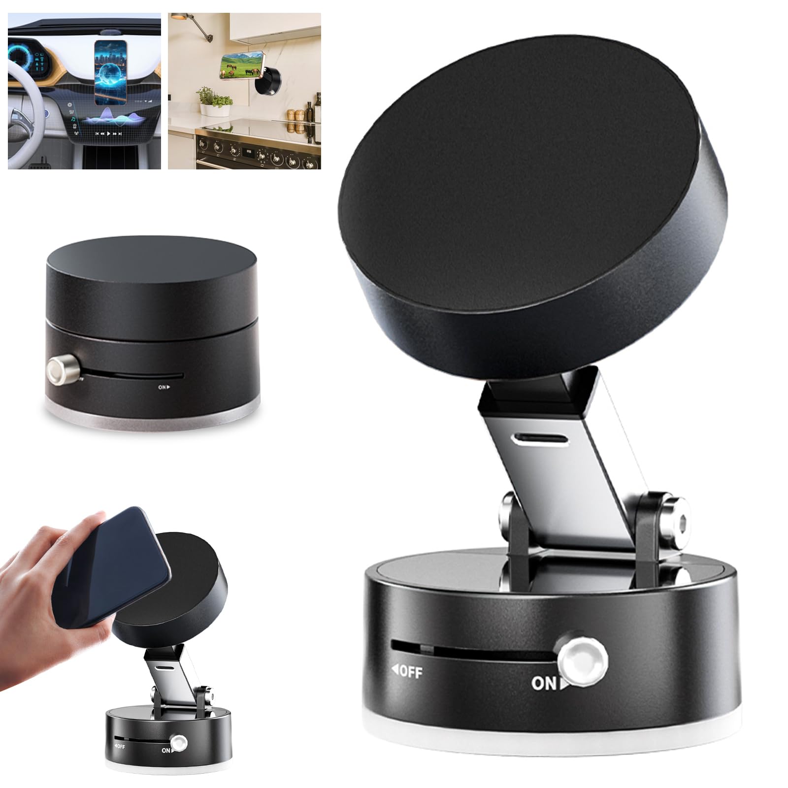 venper Vacuum Magnetic Phone Holder Updated Suction Cup Phone Mount Foldable Multi-Scenario Application 360° Adjustable Magnetic Phone Holder For Gym/Kitchen/Bathroom/Car/Desktop(Black)
