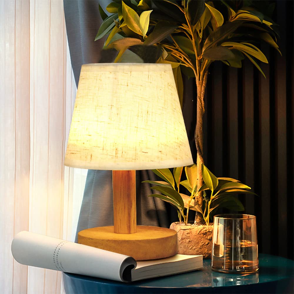 Ykcgg Small Table Lamp,Bedside Table Lamp,Wooden Bedside Lamp Simple Bedroom Lamp Linen Shade Mini Desk Lamp Night Light Nightstand Lamp For Bedroom,Living Room,Kids Room
