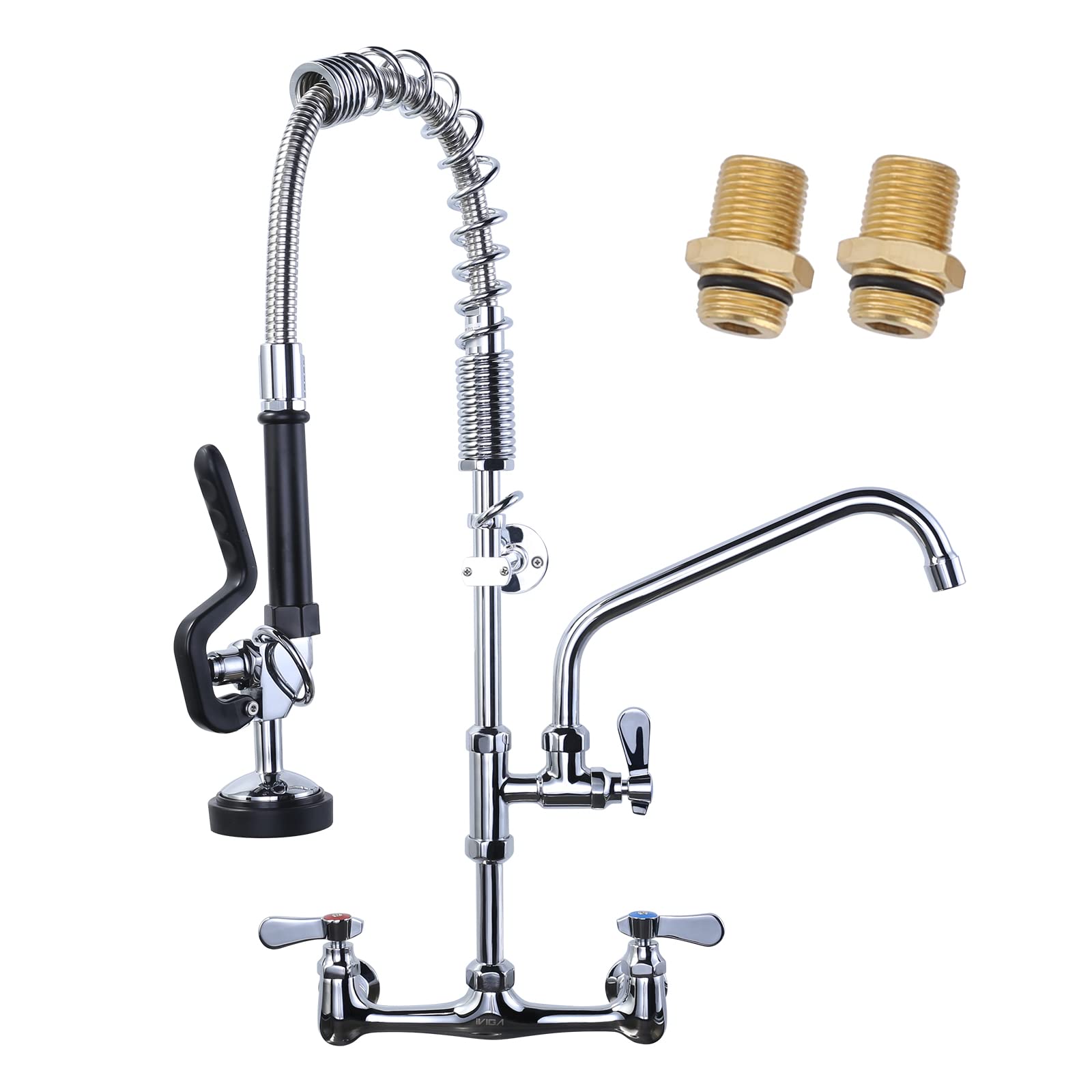 Iviga Commercial Kitchen Faucet Wall Mount With Pre-Rinse Sprayer 8 Inch Center Wall Mount Kitchen Sink Faucet With 9.6" Add-On Swing Spout 25" Height Faucet With Pull Down Spray