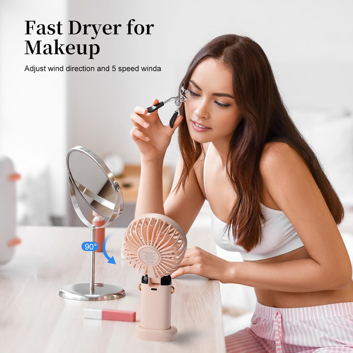 Mini Handheld Fan - 4000Mah Type-C Rechargeable, 5 Speed Adjustable, 90° Foldable & 3-In-1