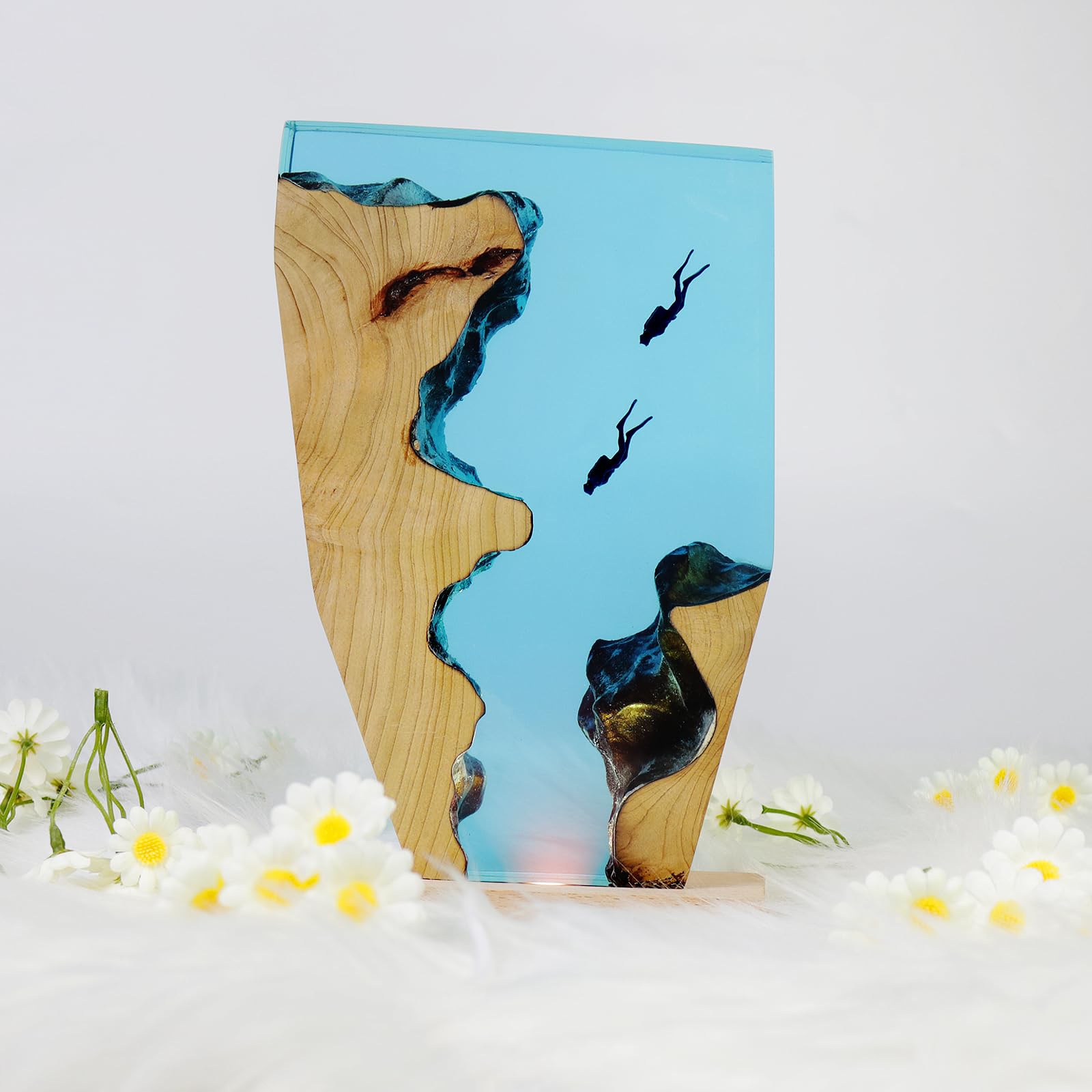 Eletriace Epoxy Resin Diver Lamp, Diver Ocean Lamp,Handmade Home Decor Bedside Nightlight, Unique Resin Lighting, Nightstand Decorations For Bedroom, Suitable For Holidays(Two Divers)