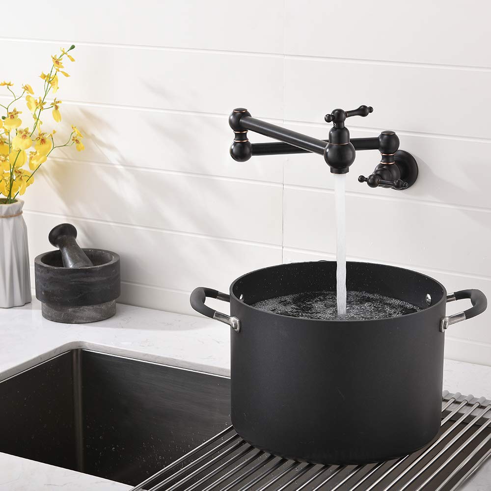 Bokaiya Pot Filler Oil Rubbed Bronze Stainless Steel Wall Mount Kitchen Faucet Commercial Pot Filler Faucet Folding Stretchable Double Joint 2 Handles Kitchen Sink Faucetilling Faucet