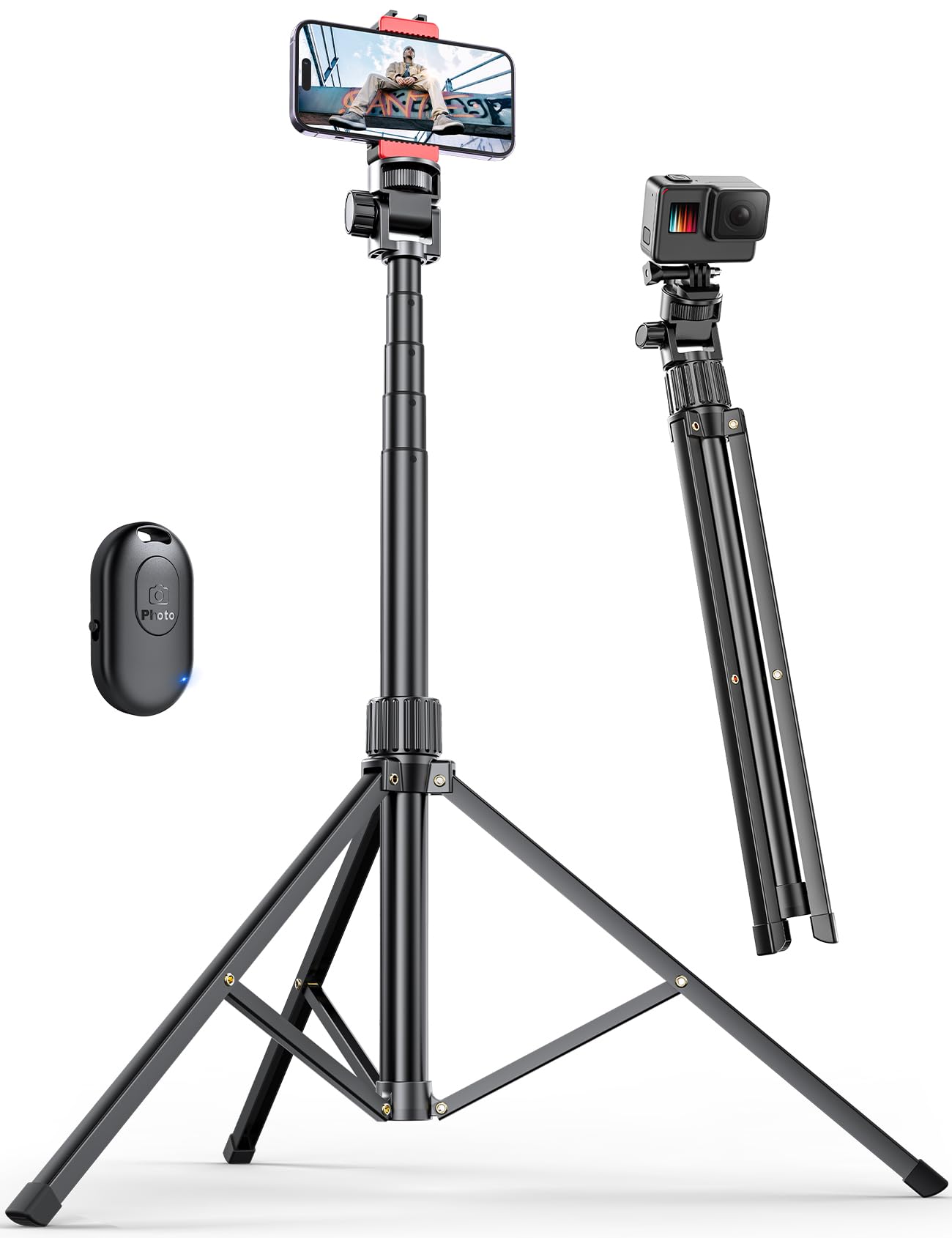 Pnitri 71'' Phone Tripod Stand, Extendable Reinforced Aluminum Phone Stand With Wireless Remote, Stable Cellphone Tripod Compatible With Iphone 15/14/13 Galaxy S23/S22 Huawei.