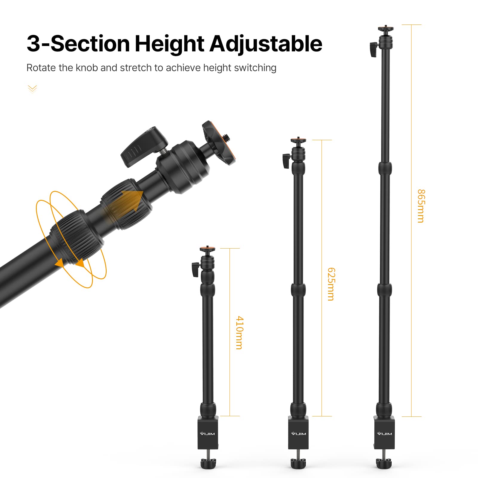 Jusmo Camera Desk Mount Stand W Ballhead, 16-34Inch Adjustable Table Aluminum Light Stand W Desktop C-Clamp For Dslr Smartphone Camera Light Webcam
