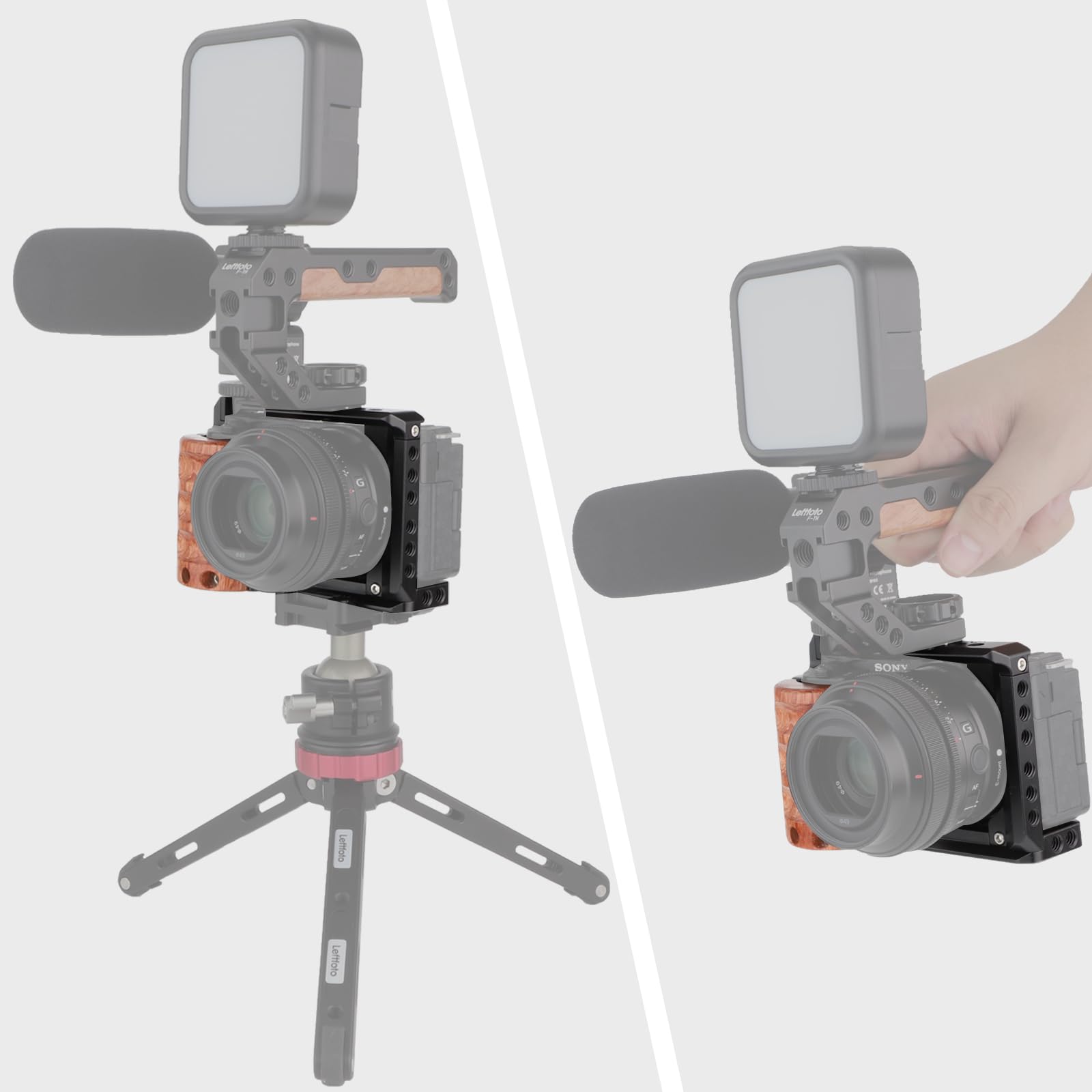 Leftfoto Top Handle Quick Release Handgrip For Camera Cage Rig With 3/8" Arri Locating Pins, Anti-Off Designed,Wood & Metal Grip