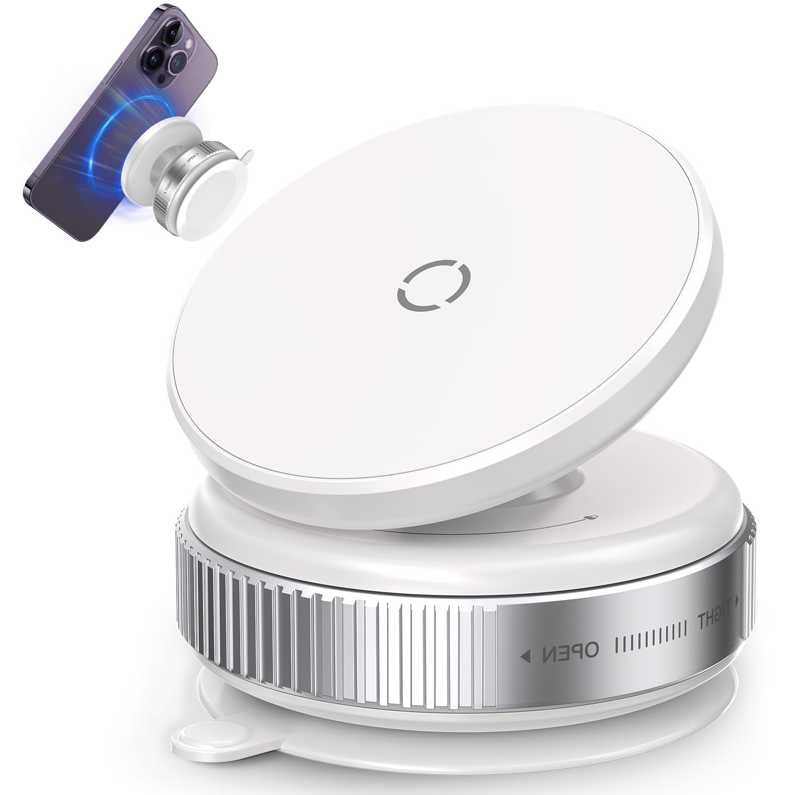 Jikasho 360° Vacuum Magnetic Suction Cup Phone Mount, Adjustable Hands- Suction Cup Phone Holder For Car/Gym/Mirror/Smooth Surface, Compatible With Iphone Android And All Smartphones (White)