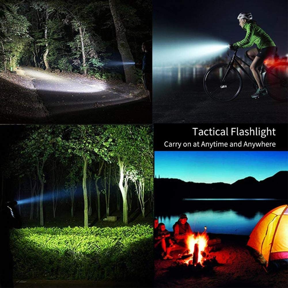 Bikacu Flashlights Rechargeable High Lumens, 1200000 Lumens Led Tactical Flashlight, Powerful Super Bright Zoomable Handhed Flash Light Waterproof 5 Modes Best For Outdoor Camping
