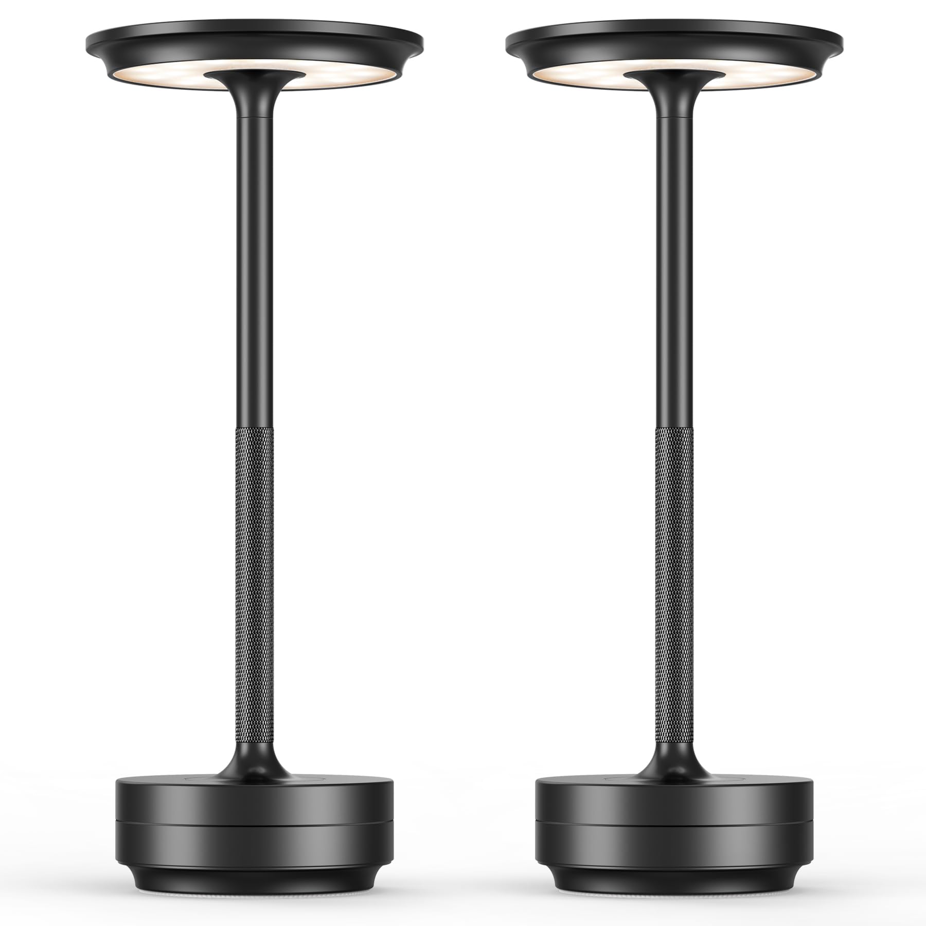 Fdidc 2 Pack Led Cordless Table Lamps, Portable Rechargeable Led Battery Powered Touch Table Light, 3 Color Stepless Dimming Modern Metal Table Lamp, For Restaurant/Home/Outdoor/Patio.(Black)