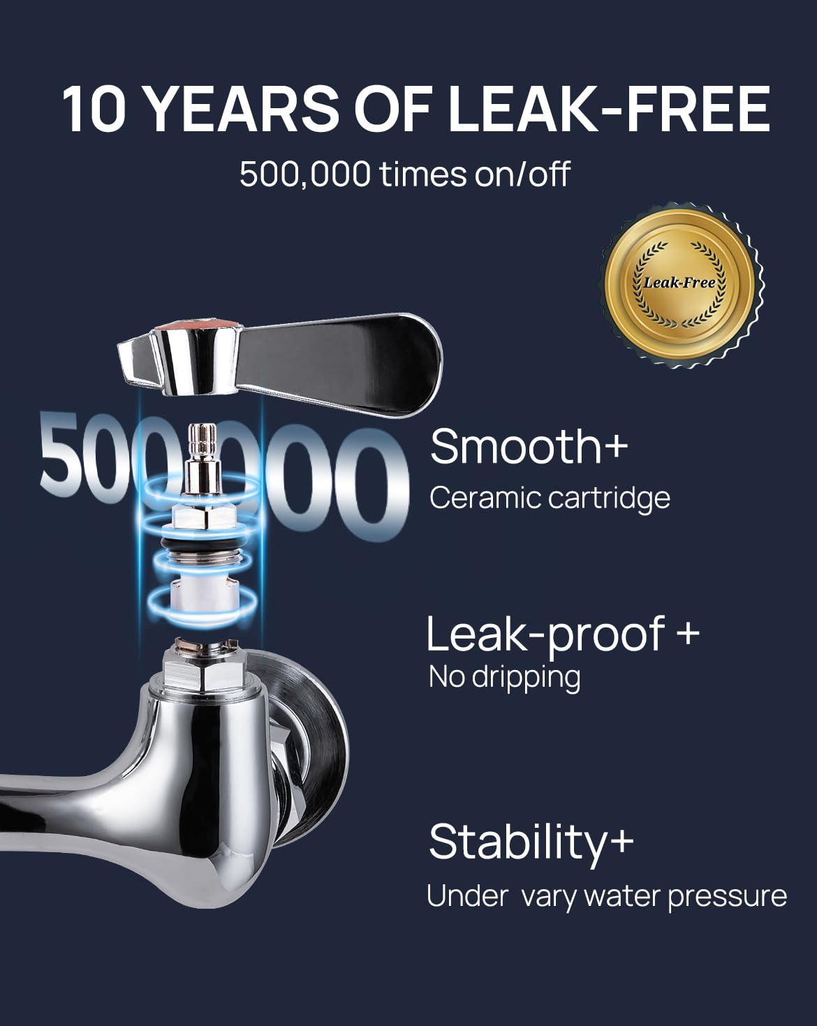 Sepaitek Leak- Kitchen Faucet Wall Mount 8" Center 12" Spout, Commercial Sink Faucet 2 Hole 2 Handles, Laundry Industrial Restaurant Compartment Sink Faucet, Brass
