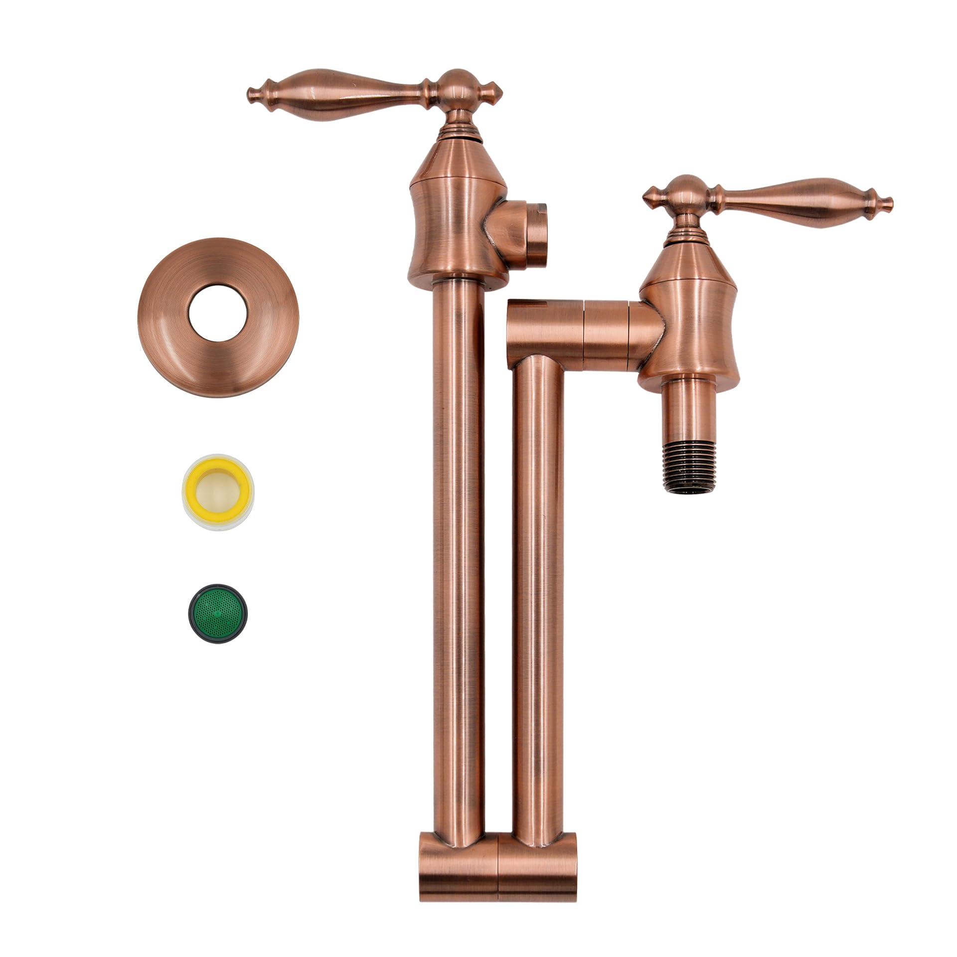 Sinda Pot Filler Kitchen Faucet Kitchen Sink Faucet Wall Mount Solid Brass Double Joint Swing Arm Folding Kitchen Faucets With Single Hole Two Handles, Brushed Copper