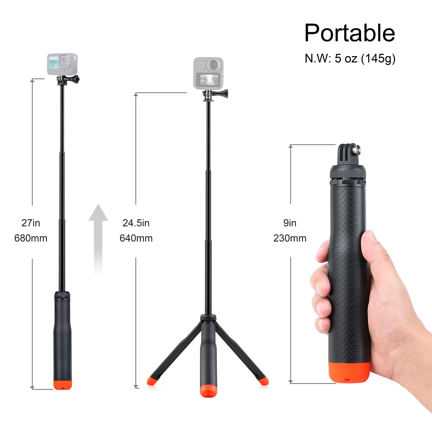 Qiuniu Multi-Use Handheld, Extendable Selfie Monopod, Portable Tripod, And Floating Device For Gopro Hero 3, 3+, 4,5,6,7,8, 9, 10, 11, 12, 13 Session, 2018, Cell Phones And Other Digital Cameras/Cams