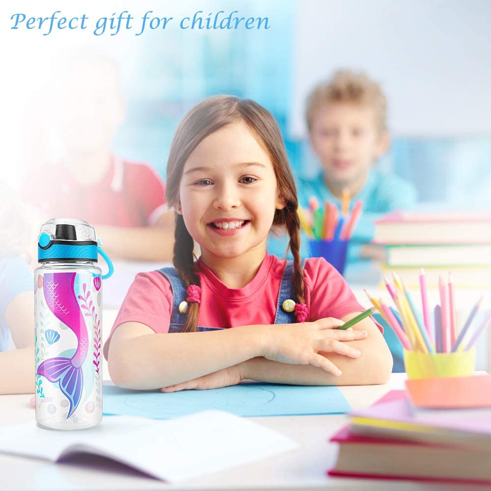 Cute Water Bottle For School Kids Girls, Tritan & Leak Proof & Easy Clean & Carry Handle