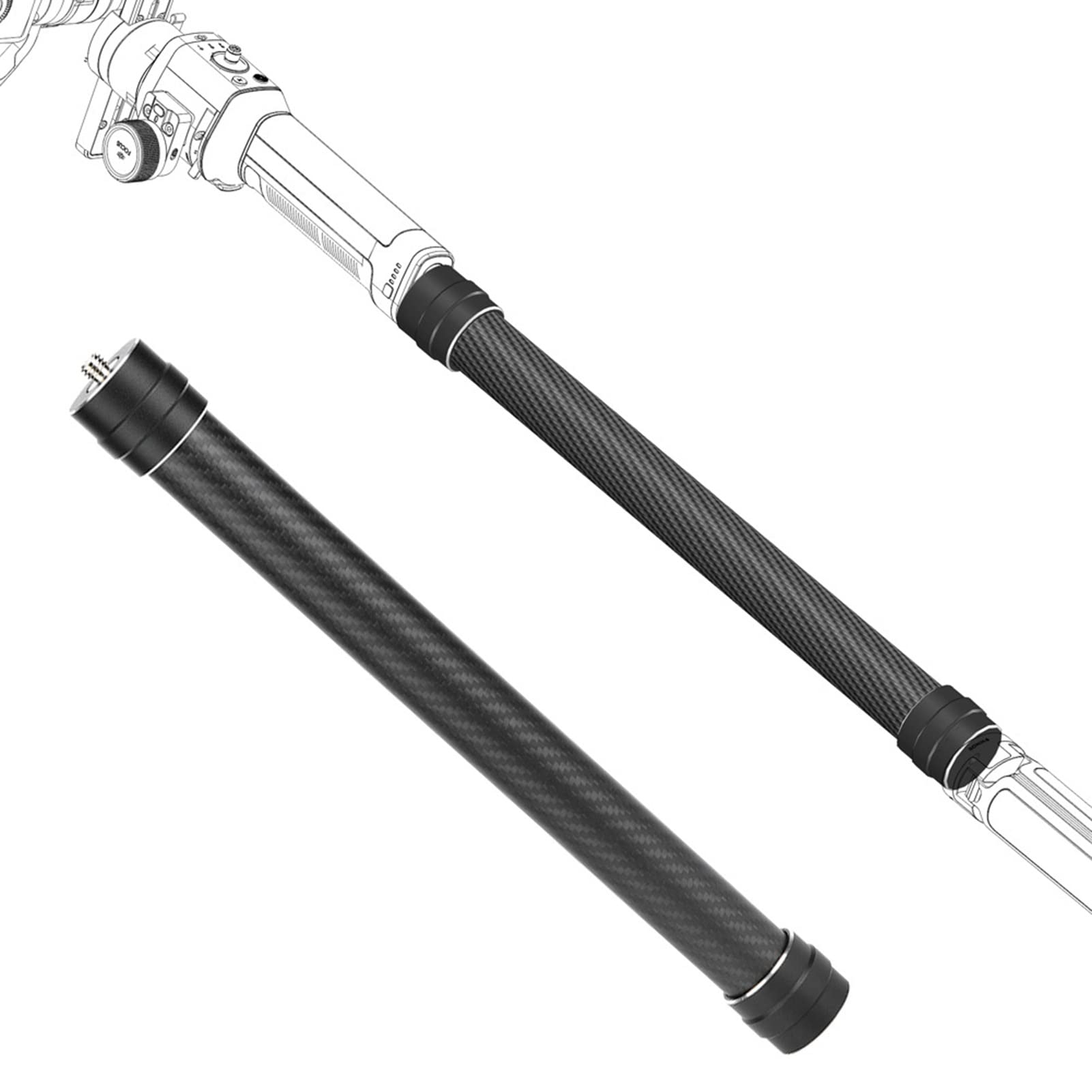 Jeozbm Carbon Fiber Extension Pole, 11.8In Monopod Extension Rod With 1/4" 3/8" Screw, Compatible With Tripod, Led Light, For Camera Stabilizer
