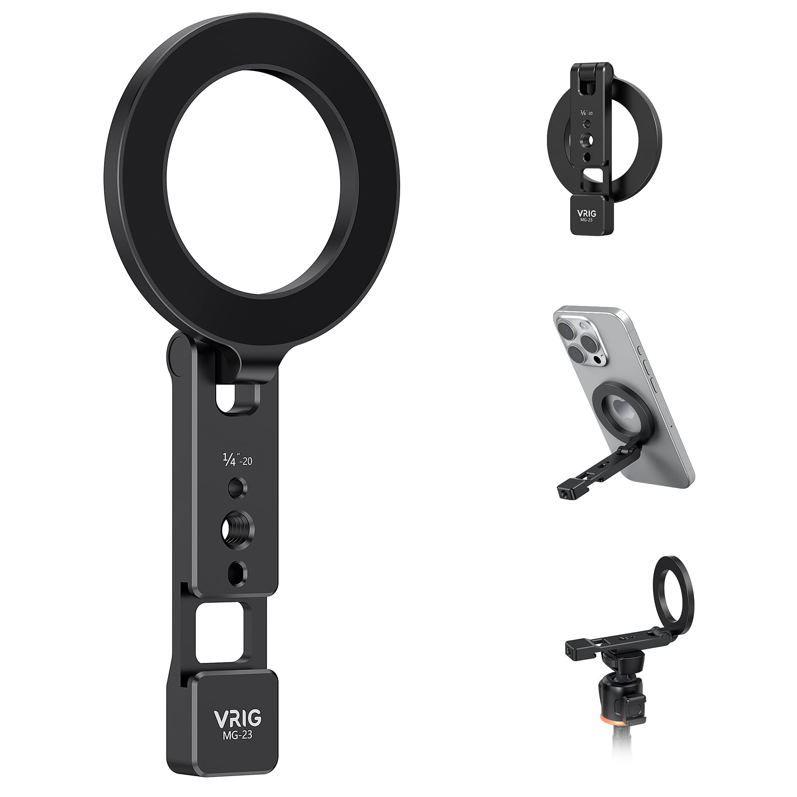 Vrig Express Magnetic Phone Holder Compatiable With Magsafe For Iphone 16 15 14 13 12 Pro Max Plus Series,Aluminum Tripod Mount Adapter With 1/4”-20 & Cold Shoe For Video Recording