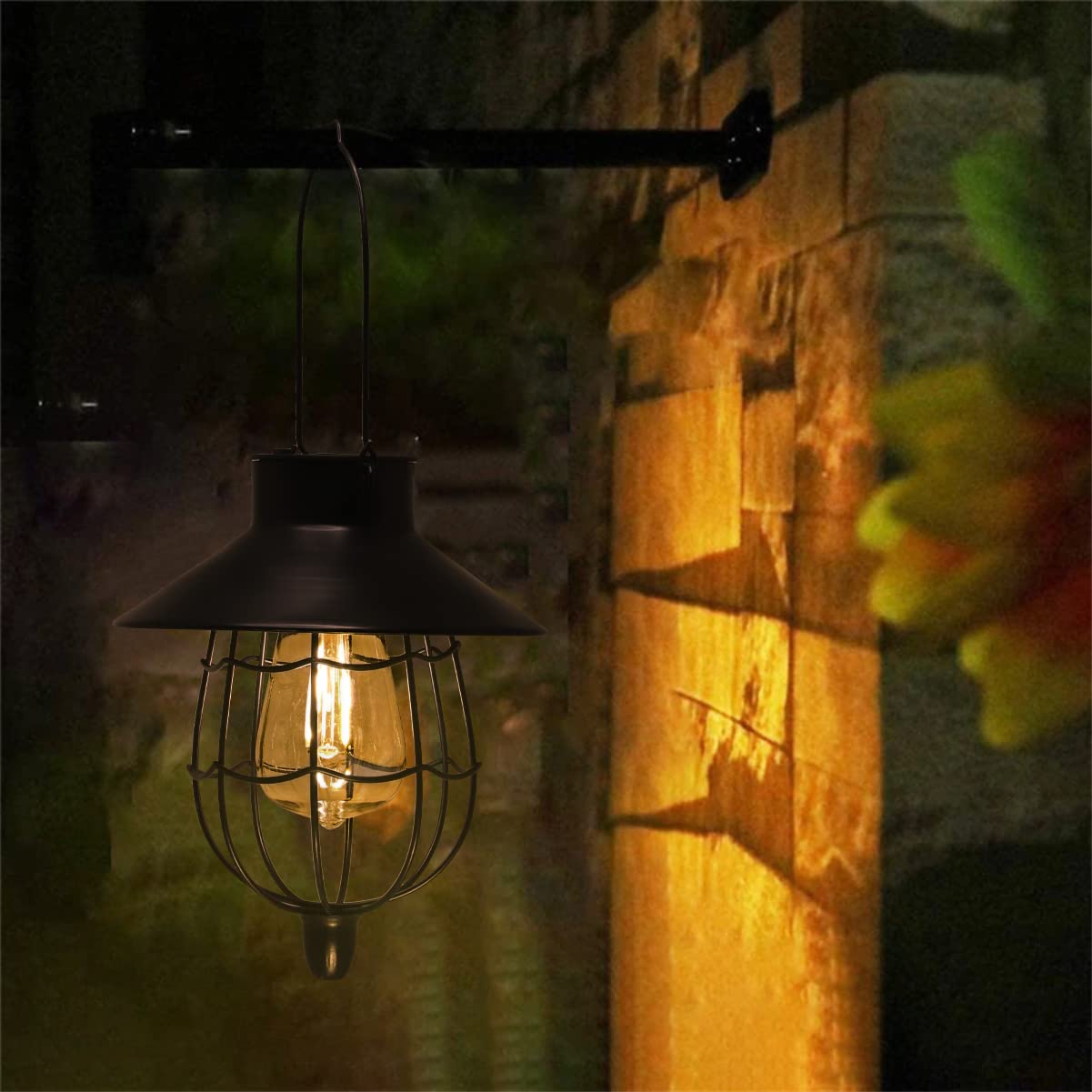 Yakii 2 Pack Solar Lantern Hanging Waterproof Outdoor Metal Solar Lamp With Warm White Light Decorate For Yard Garden Pathway Patio Porch Decor (Black)