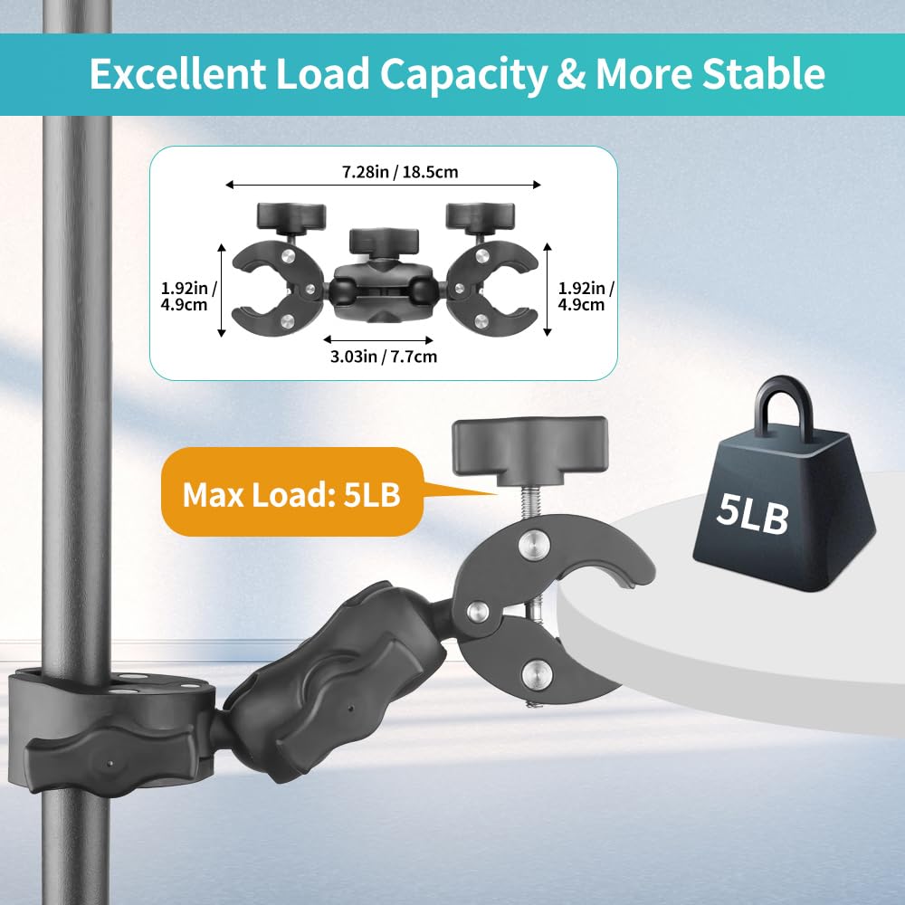 Jebutu Double Clamp Mount With 360°Magic Arm Umbrella Pole Clamp For Chair Monitor Desk Photo Studio Light Stand, Photography Reflector, Strollers, Motorcycle, Flag Holder Mount, Cross Bar, Photo Boom Stand